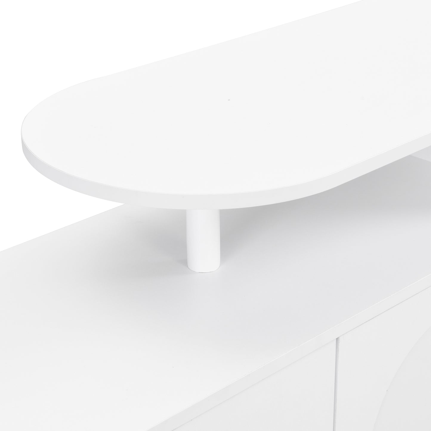 White modern media console with an oval top shelf