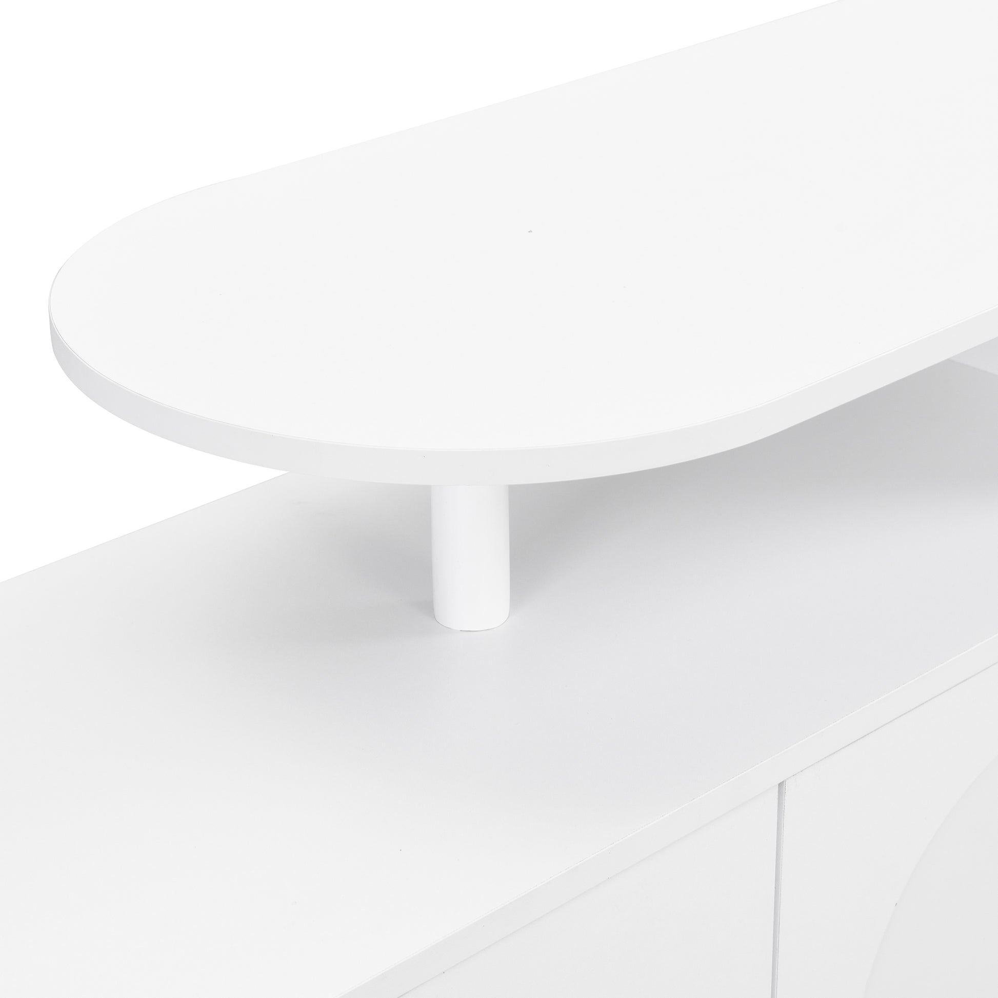 White modern media console with an oval top shelf