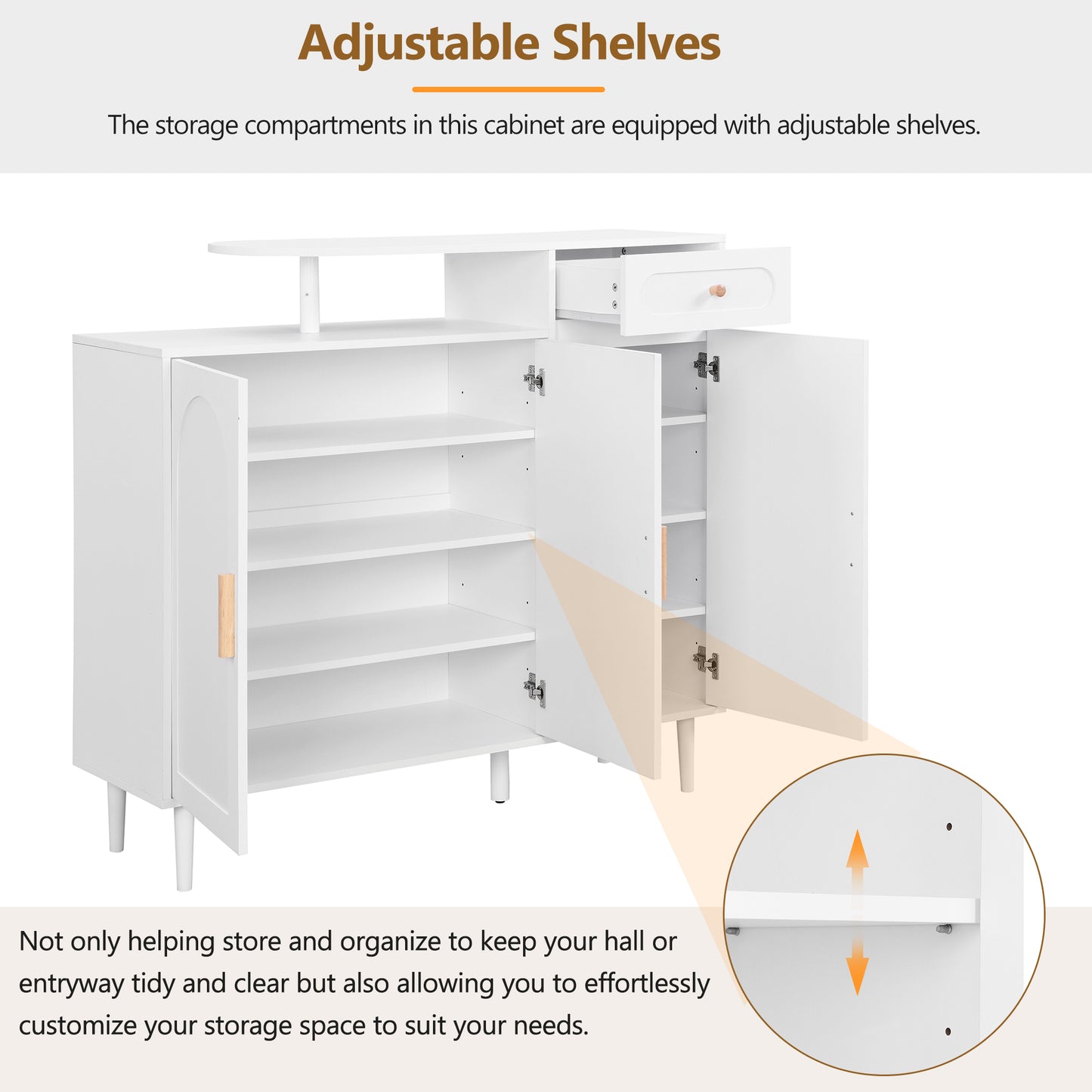 White accent cabinet with adjustable shelves