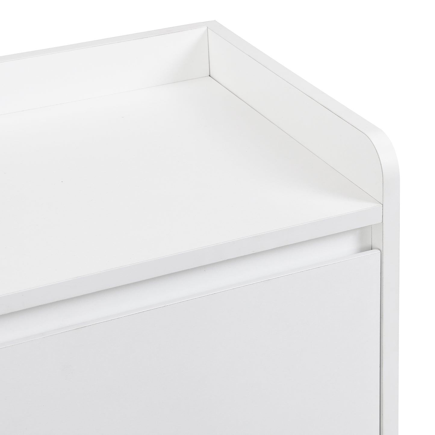 Closeup view of a sleek white modern nightstand drawer
