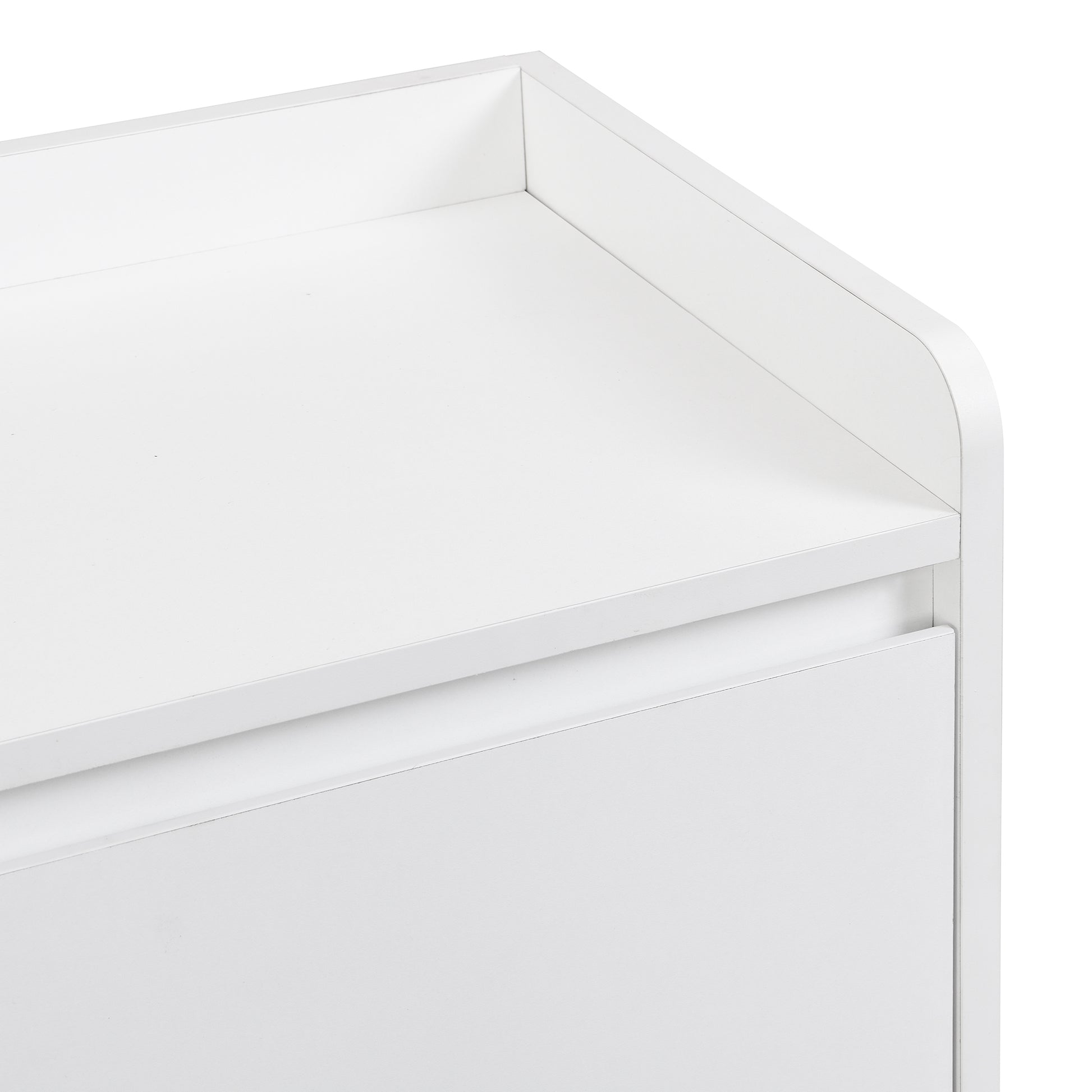 Closeup view of a sleek white modern nightstand drawer