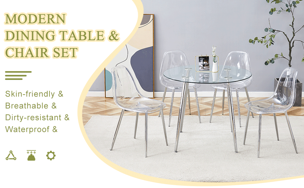 Modern clear acrylic dining chairs with chrome legs