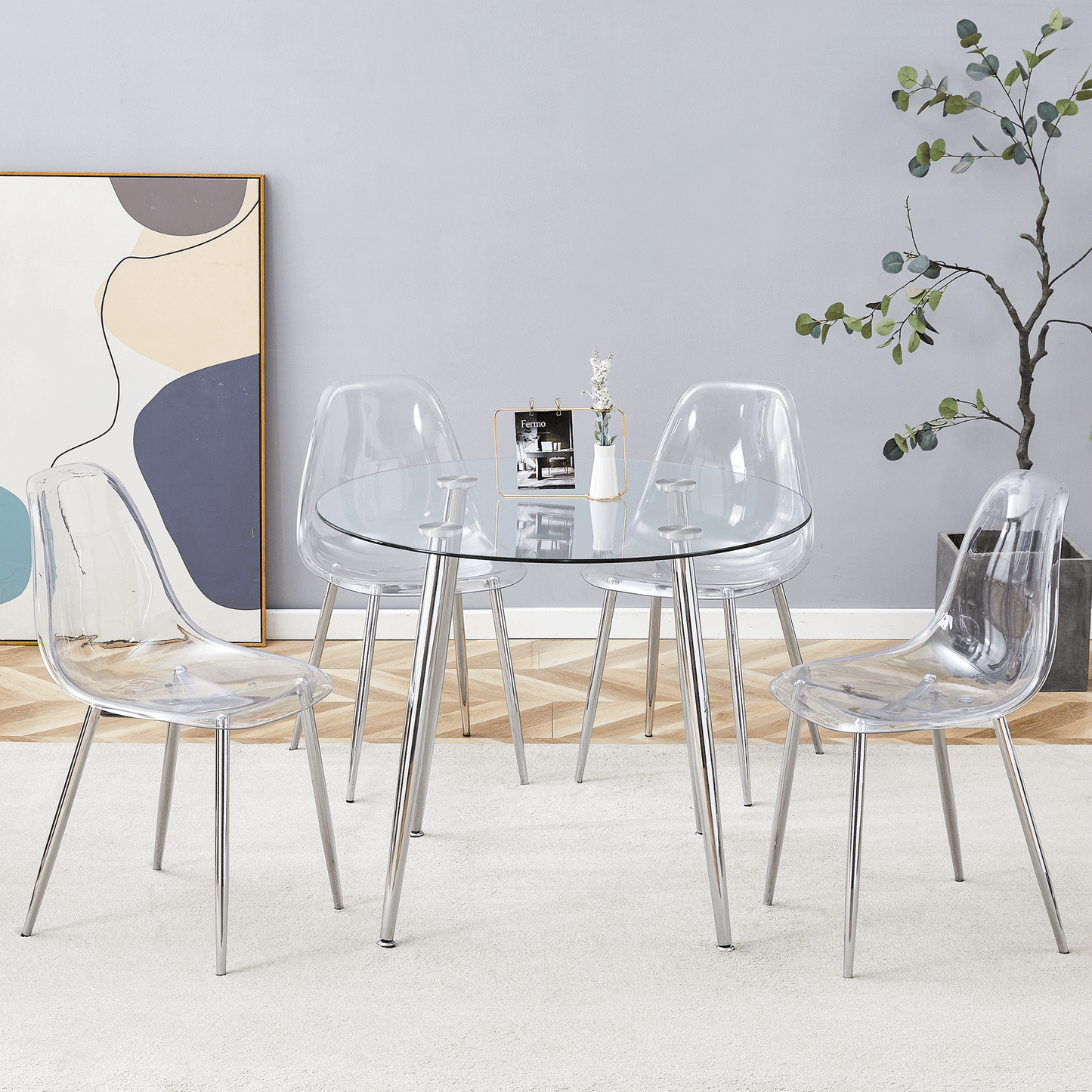 Clear acrylic dining chair with chrome legs