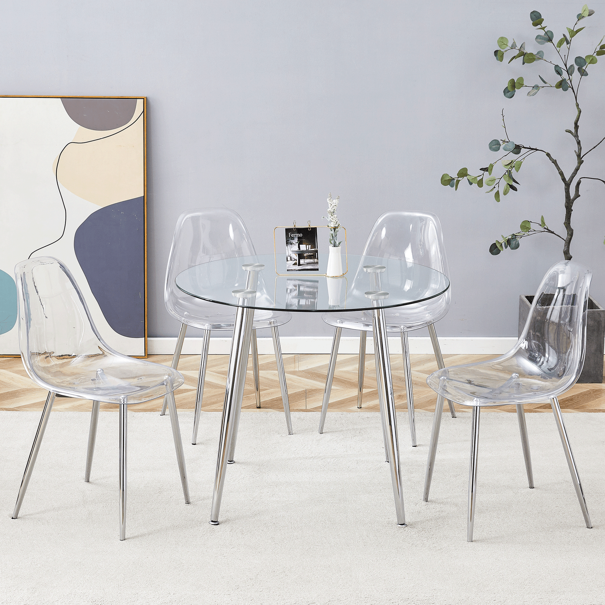 Clear acrylic dining chair with chrome legs