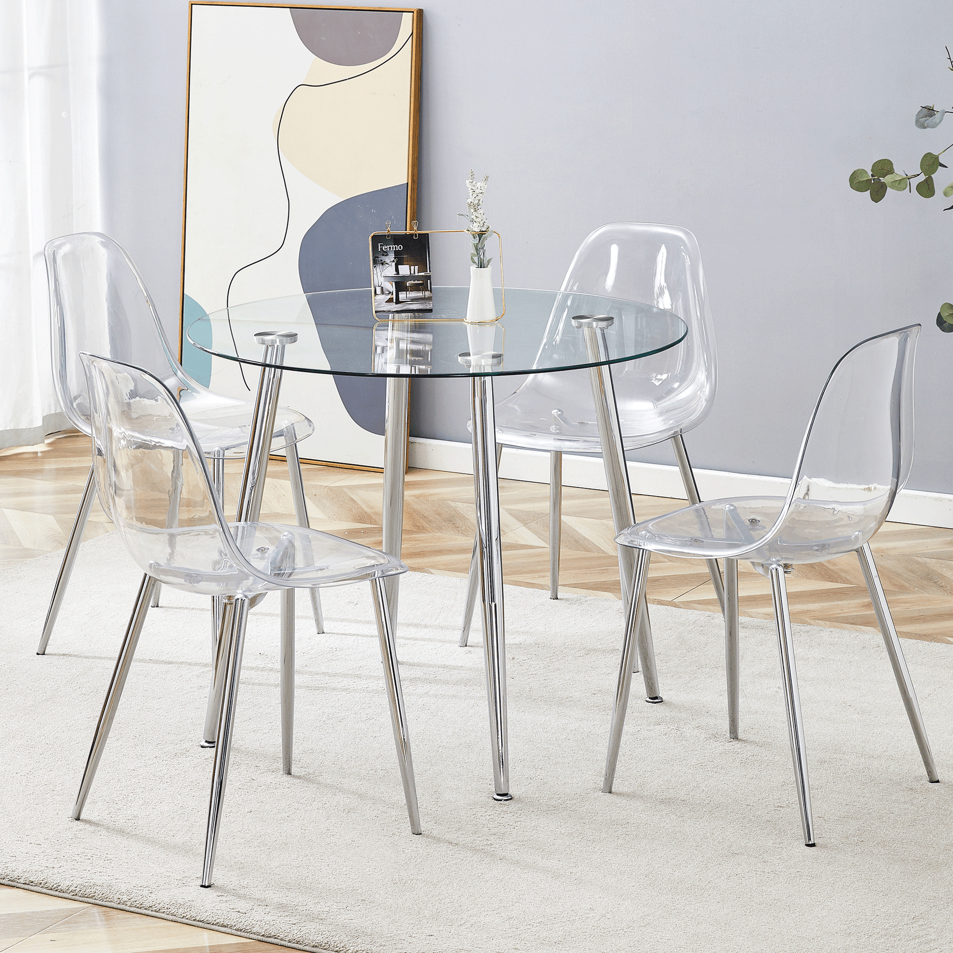 Clear acrylic dining chair with chrome legs
