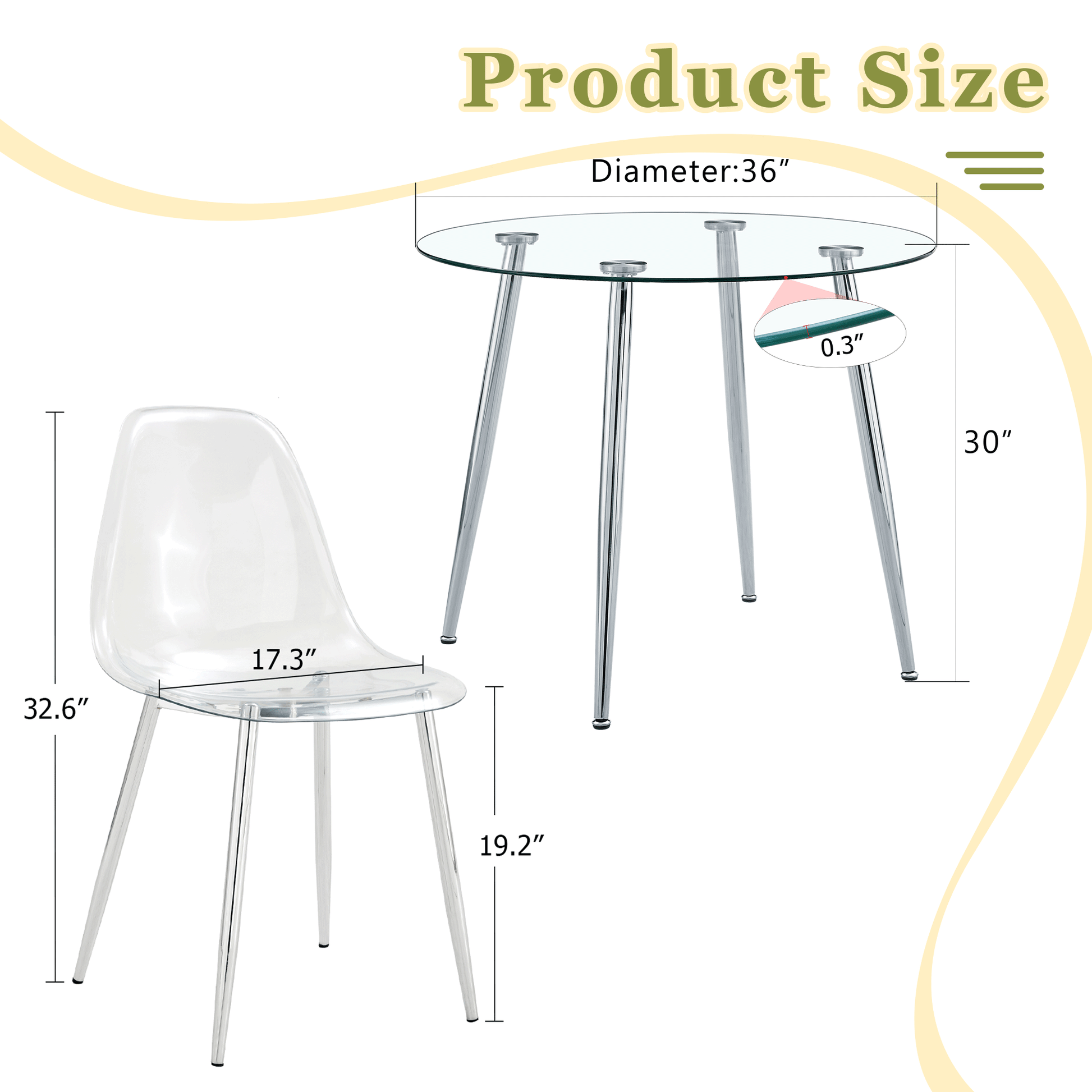 Transparent acrylic dining chair with chrome legs  inches tall