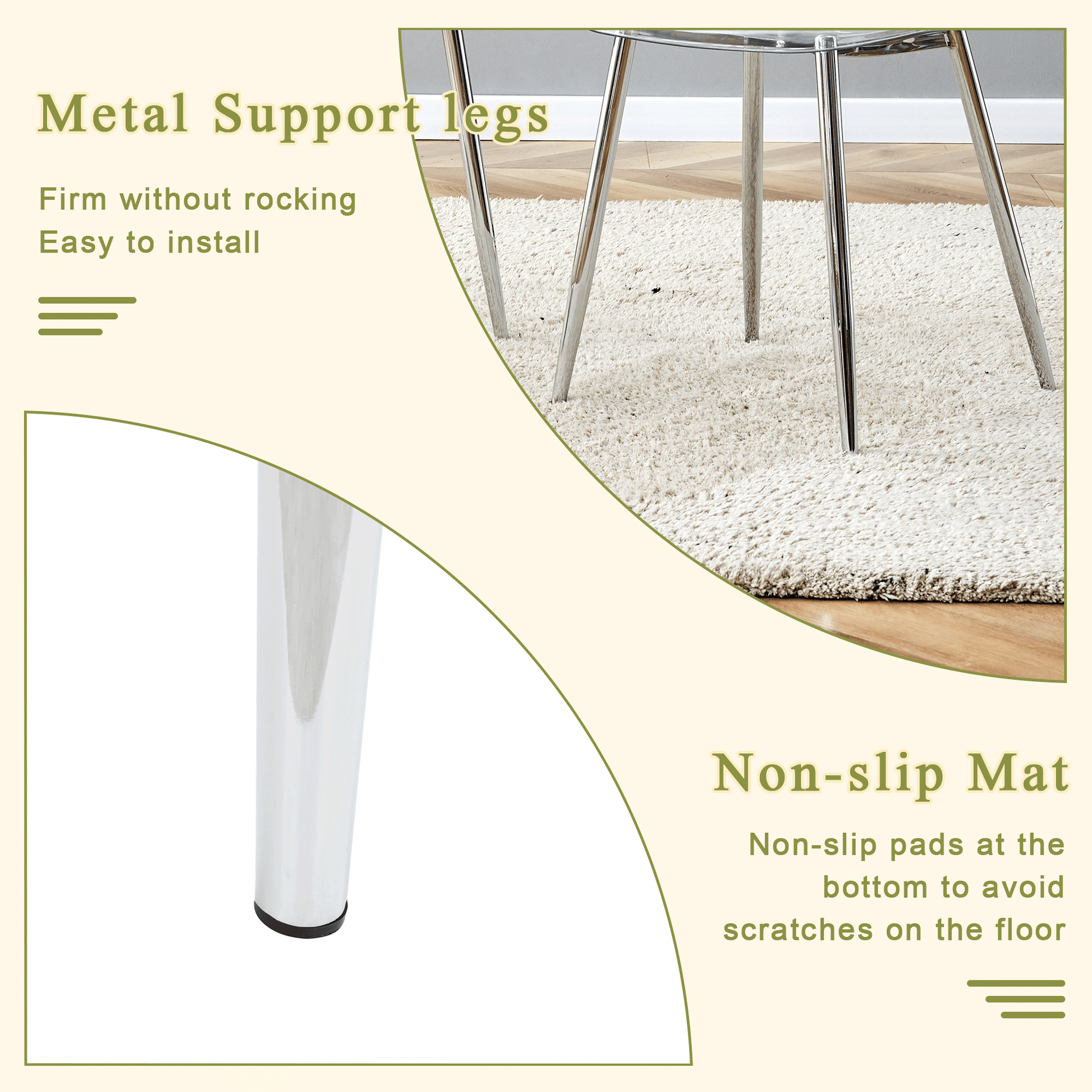Chrome metal support legs for a sturdy table
