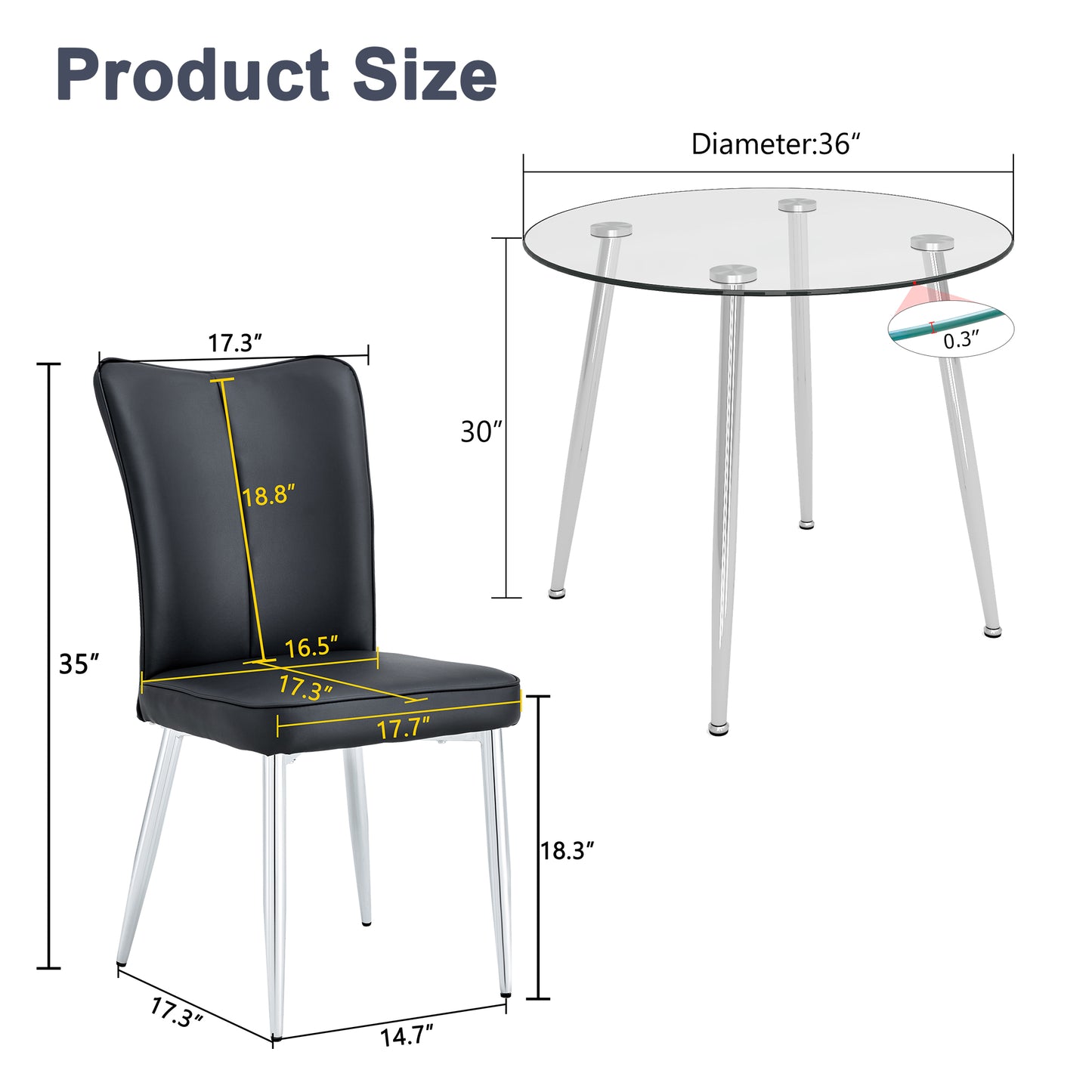 Black faux leather dining chair with chrome legs