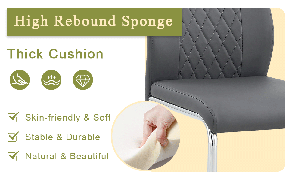 Gray leather dining chair with diamondstitched back and thick cushion