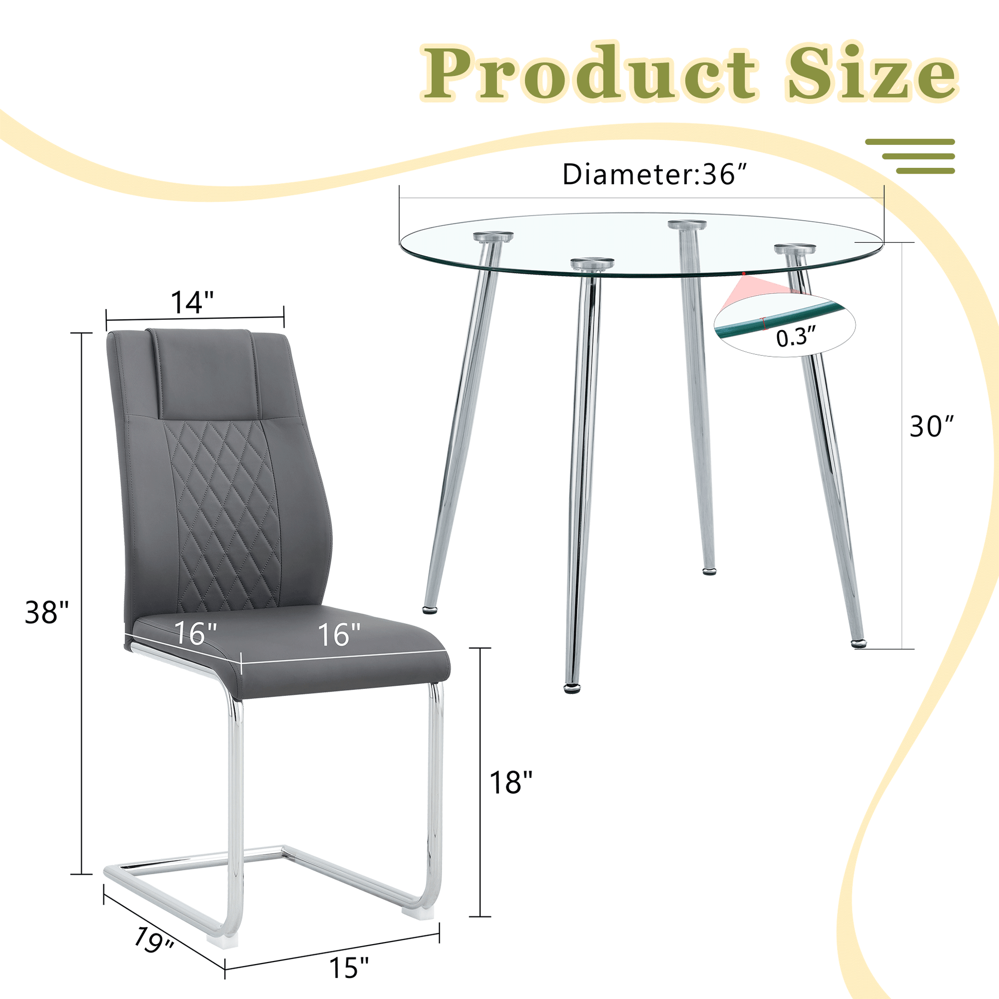 Gray faux leather dining chair with chrome cantilever base