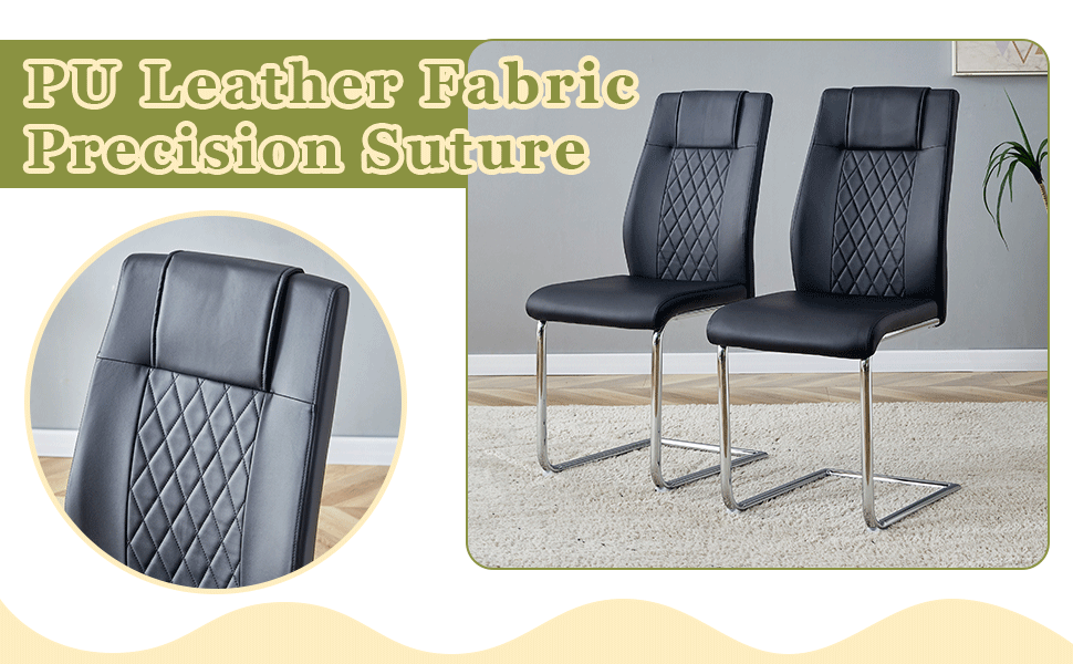 Black PU leather dining chair with diamond stitching on seat and back