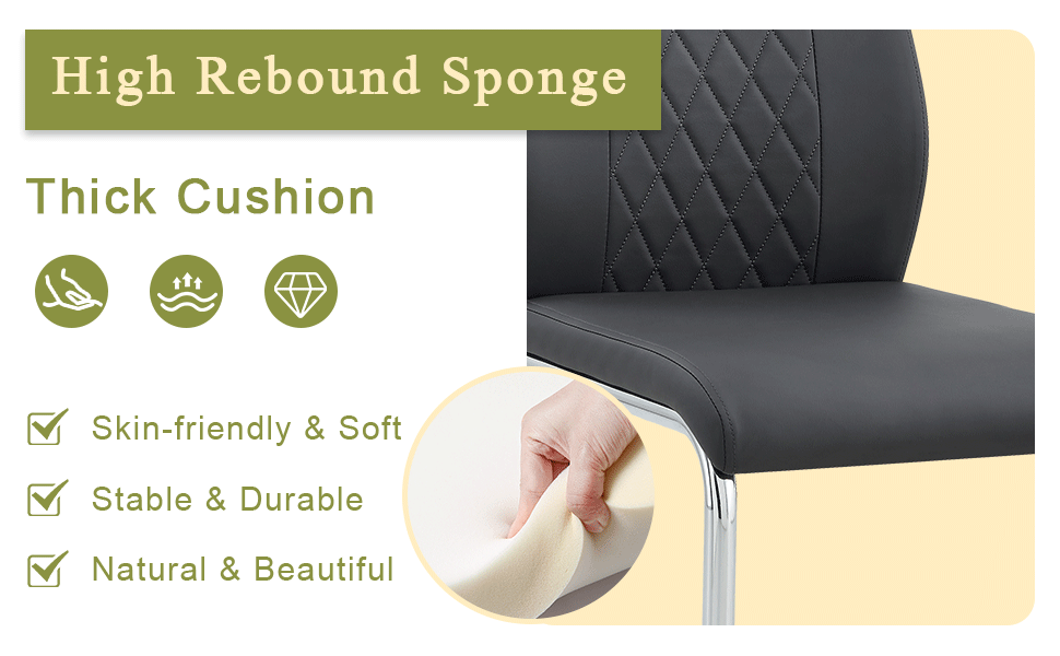 Black diamondstitched faux leather chair seat with high rebound sponge cushioning