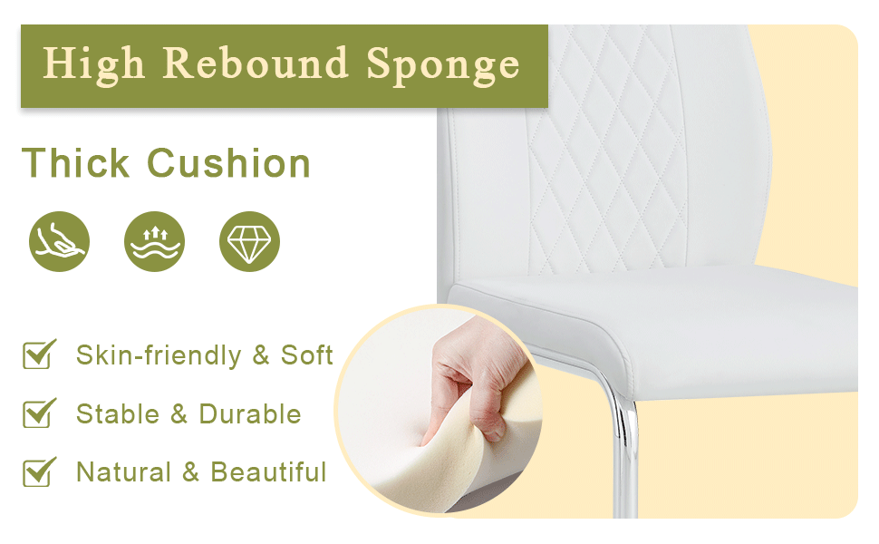 White dining chair with thick high rebound sponge cushion for comfort