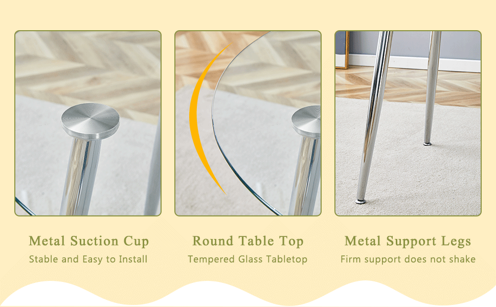 Close up of a metal suction cup securing a round table top showing stability
