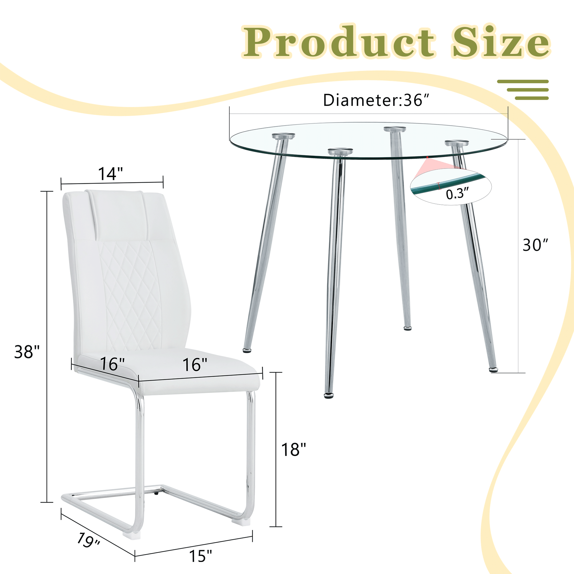 White upholstered dining chair with chrome sled base  H