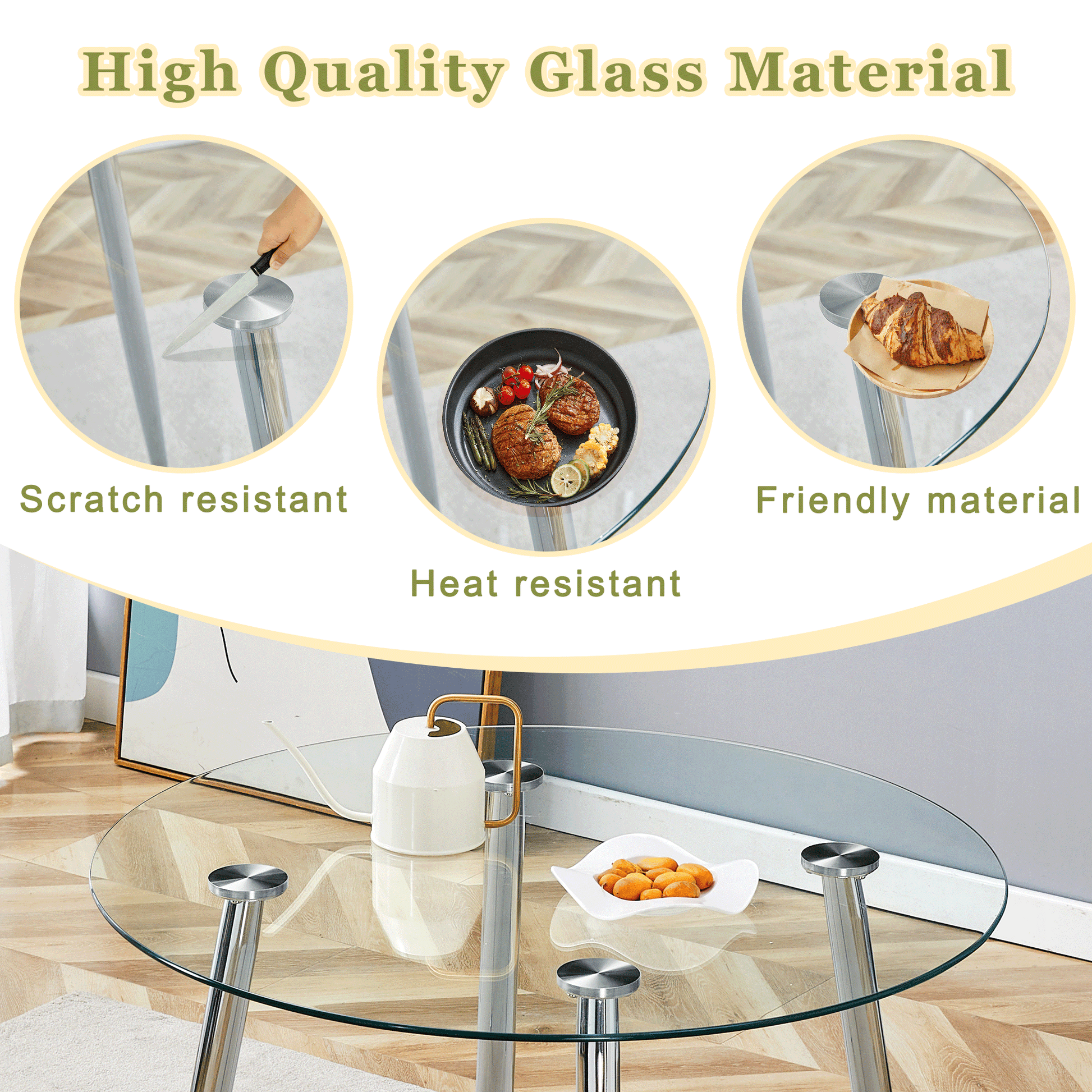 Clear glass coffee table with chrome legs
