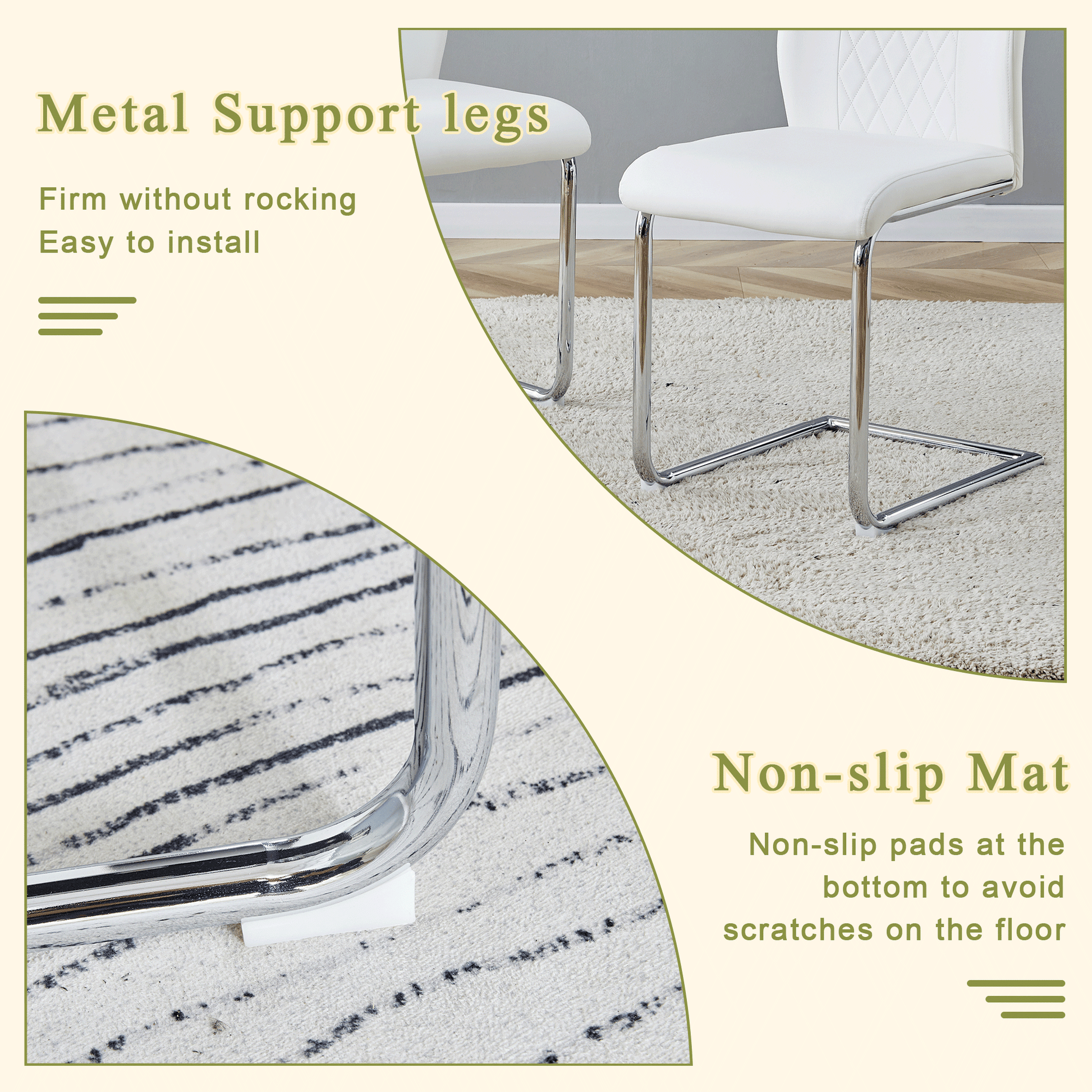 White faux leather dining chair with chrome cantilever legs