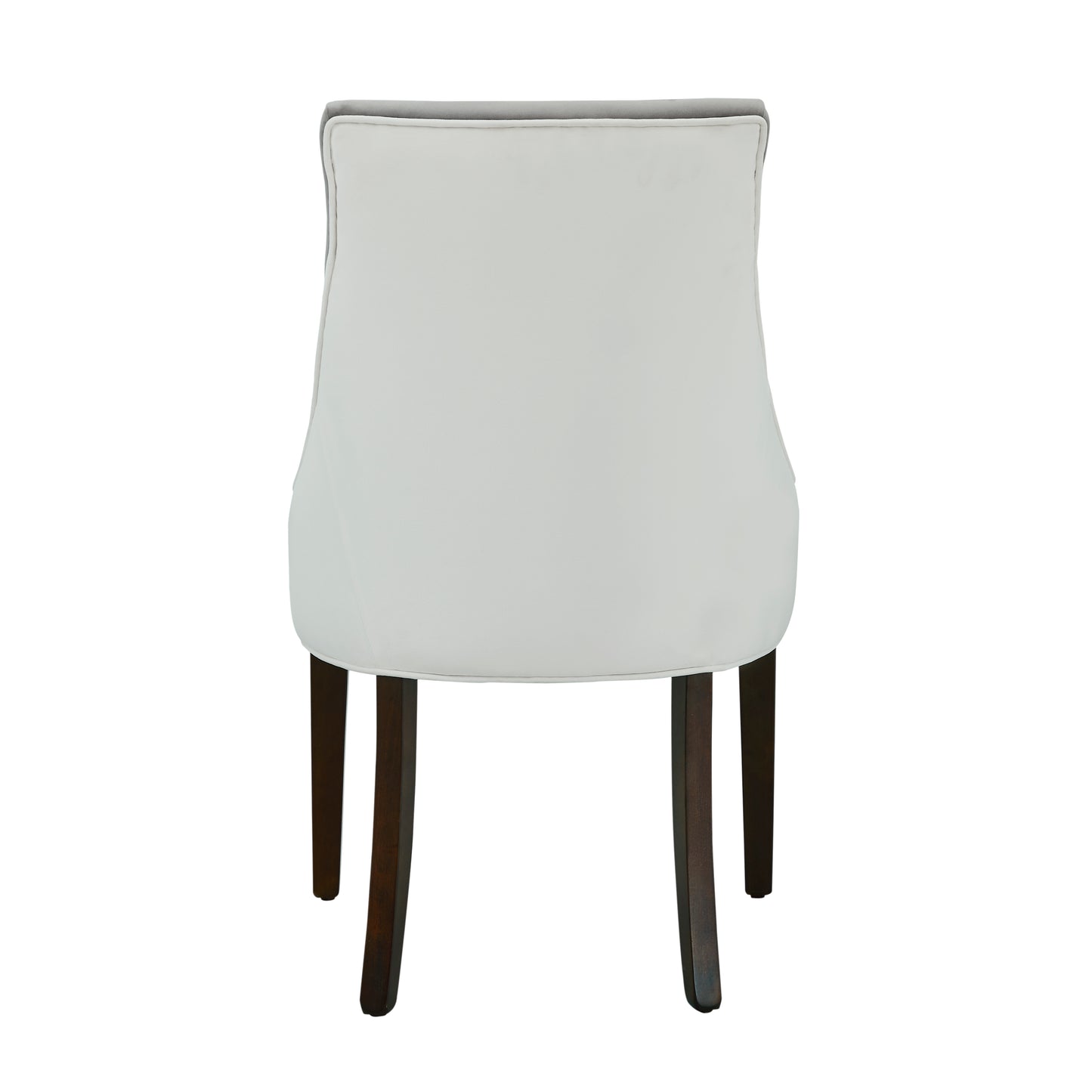 White tufted dining chair with dark wood legs