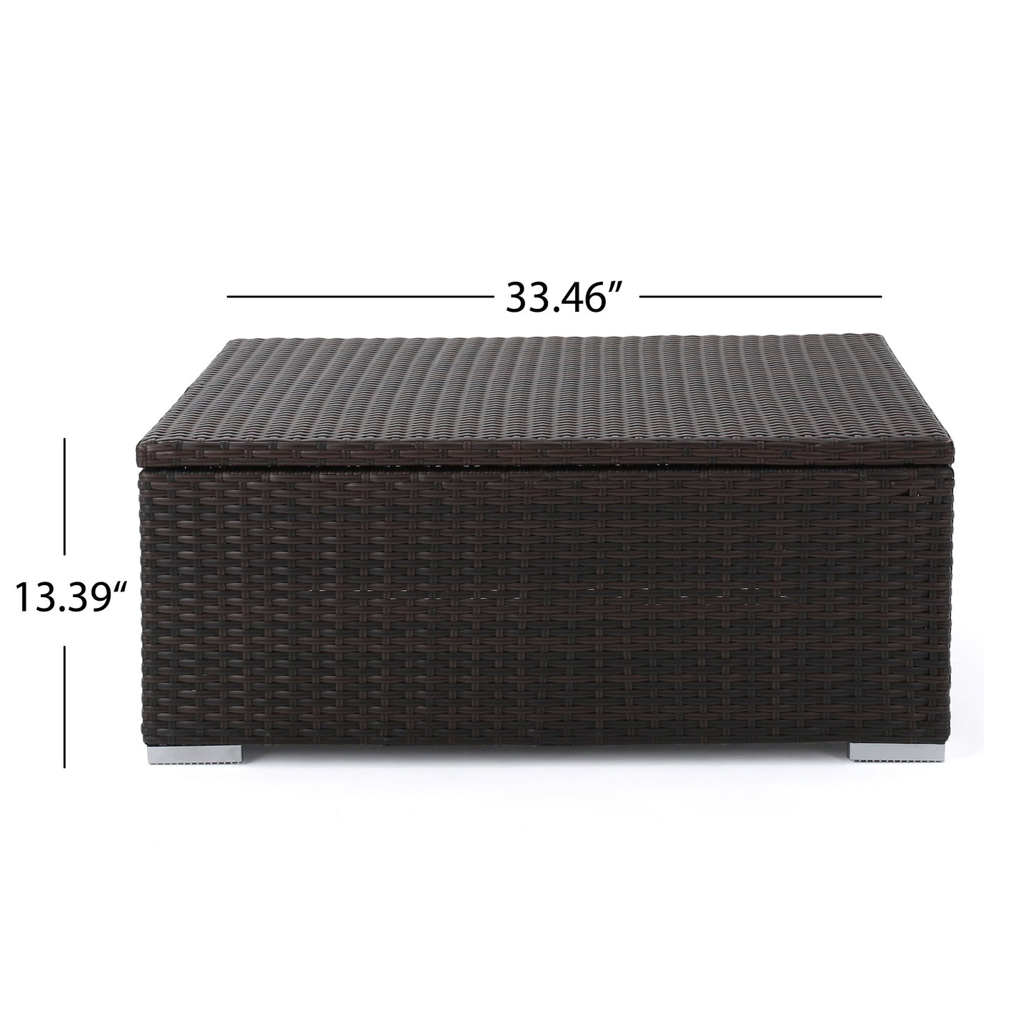 Dark brown wicker storage ottoman with silver feet