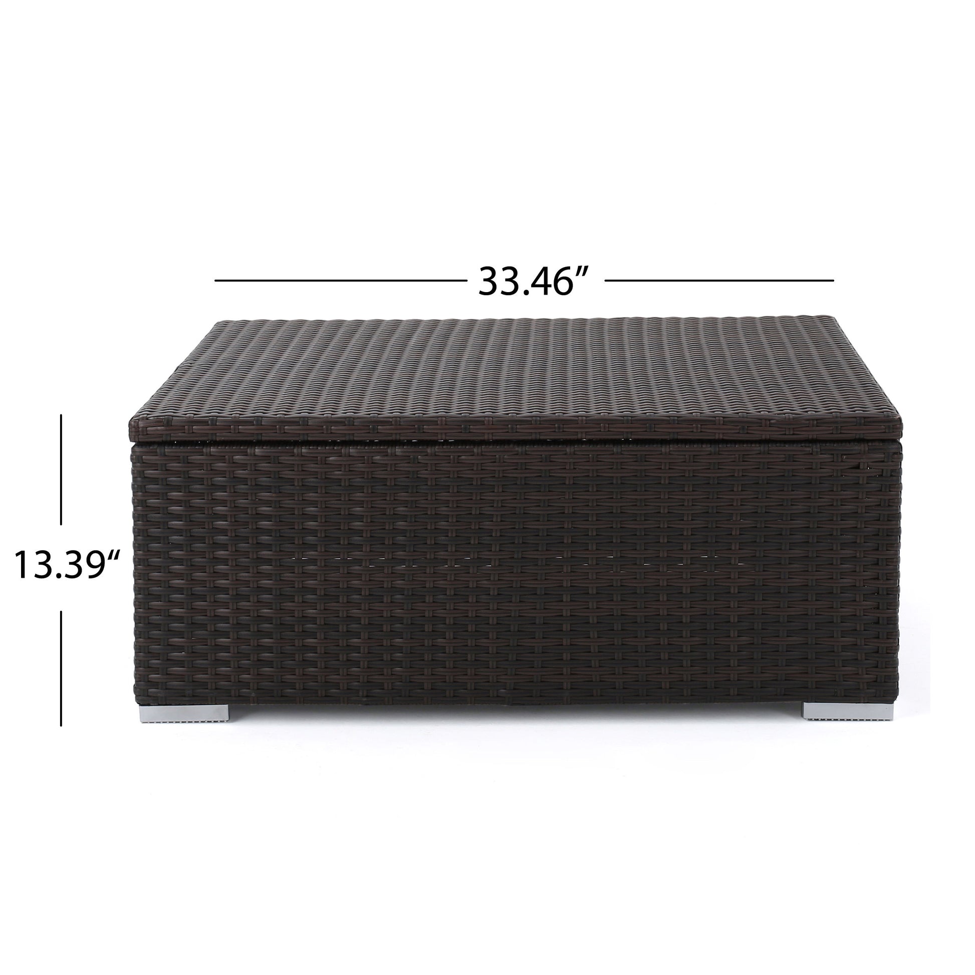 Dark brown wicker storage ottoman with silver feet