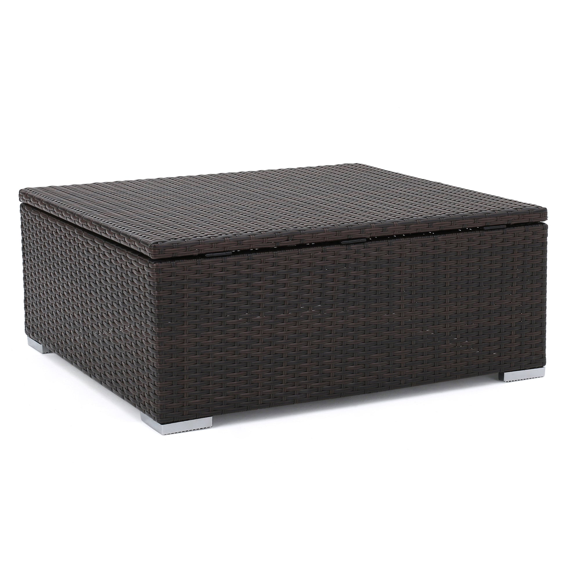 Dark brown wicker storage ottoman with silver feet