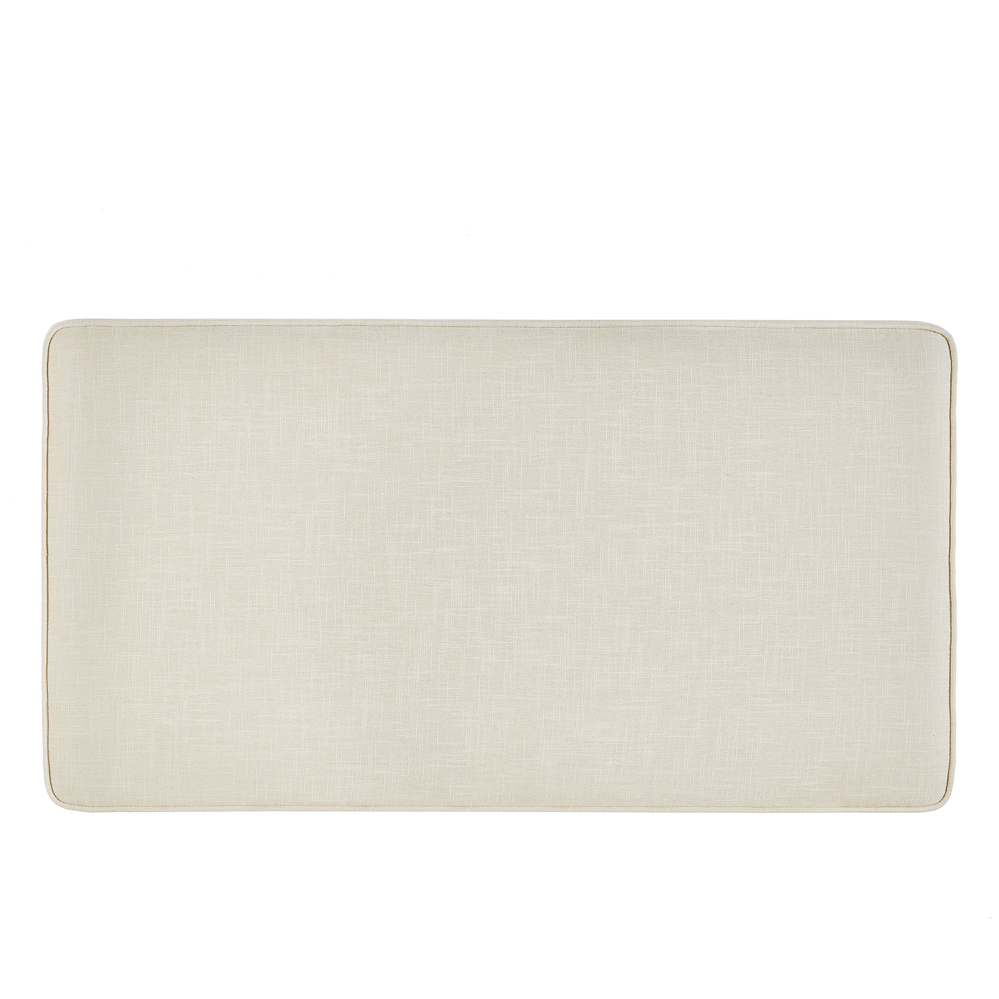 Beige linen bench cushion with piped edges
