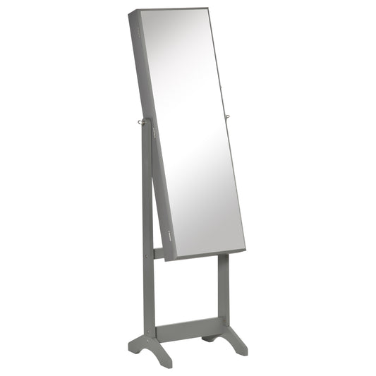 Grey wooden standing jewelry armoire with fulllength mirror