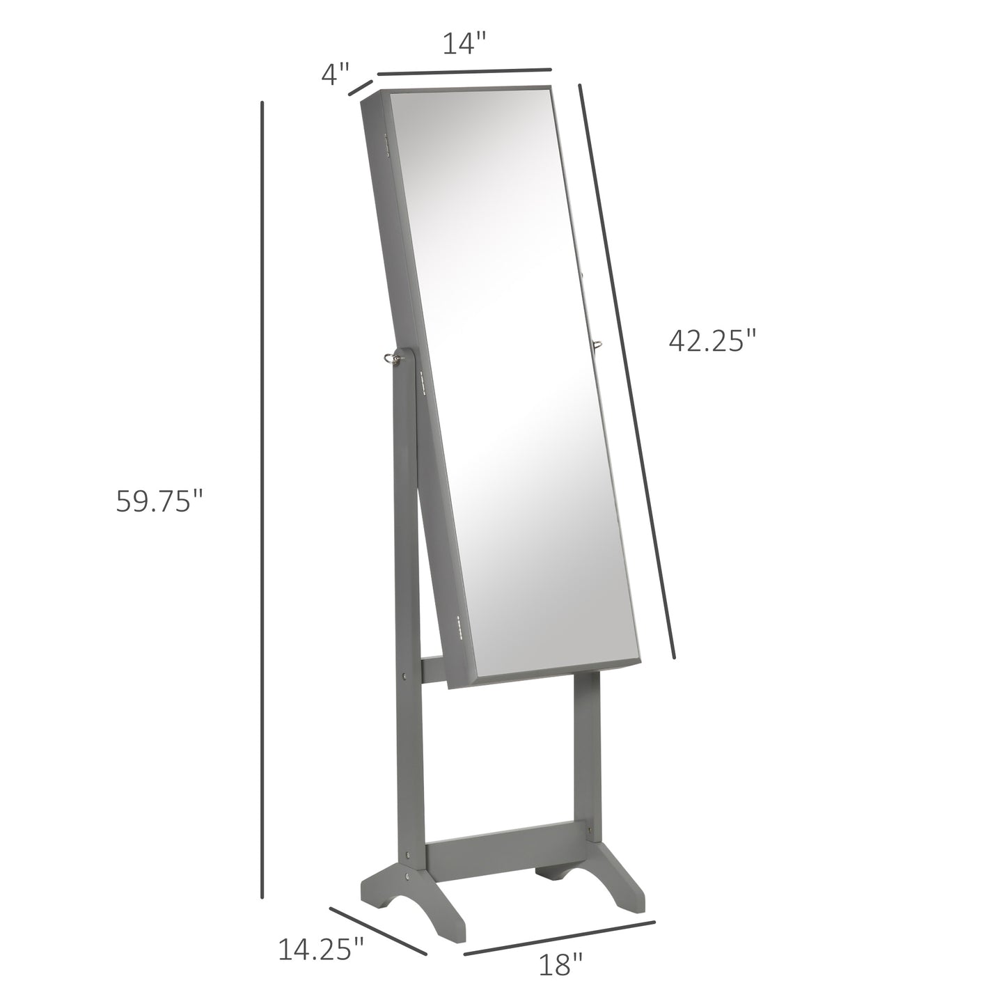 Gray wooden standing jewelry armoire with fulllength mirror