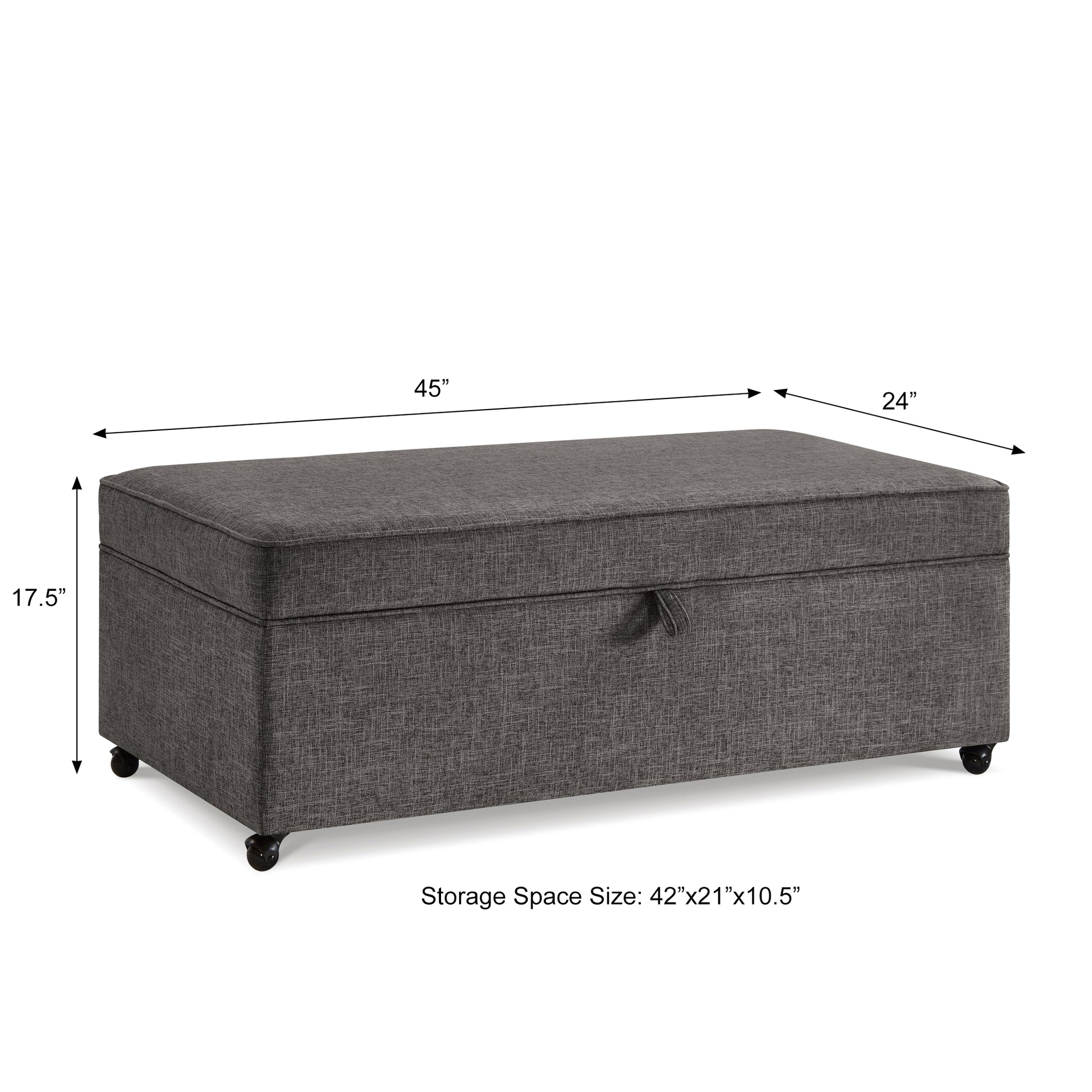 Dark gray linen storage ottoman with casters  W x  D x  H