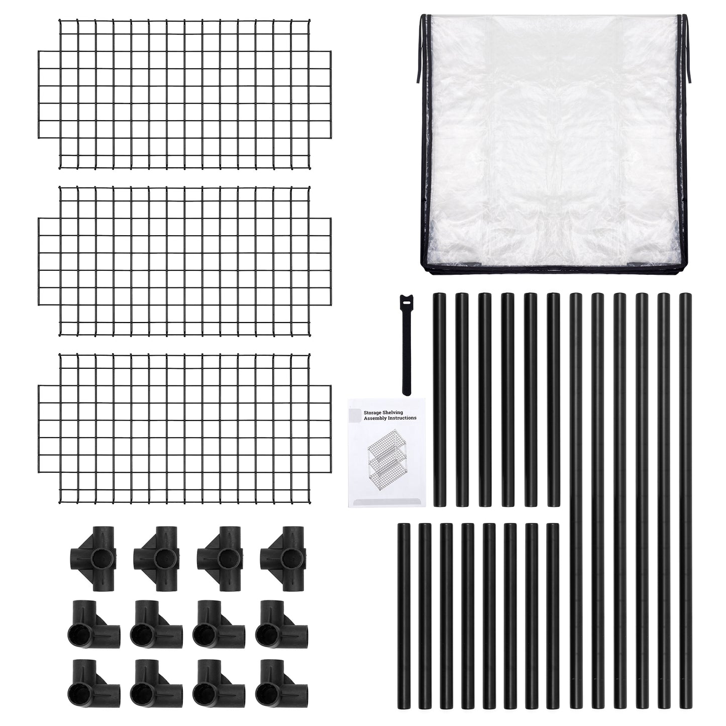 Black wire grid panels for shelving unit
