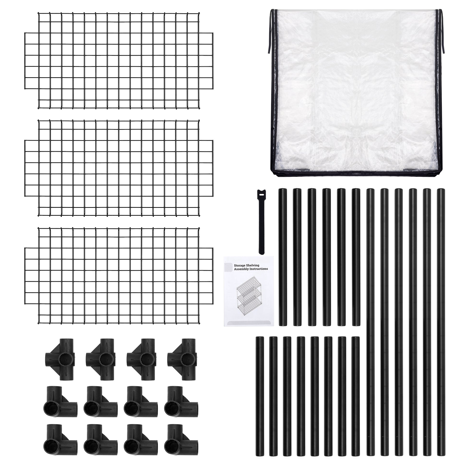 Black wire grid panels for shelving unit