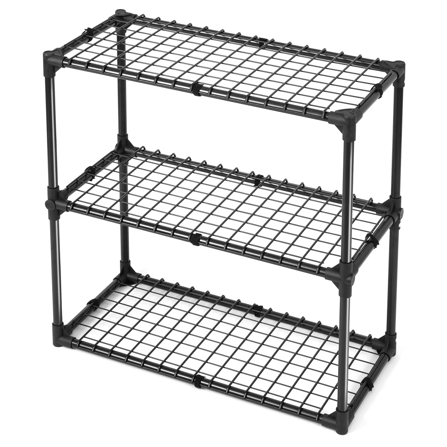Black threetier wire shelving unit for storage