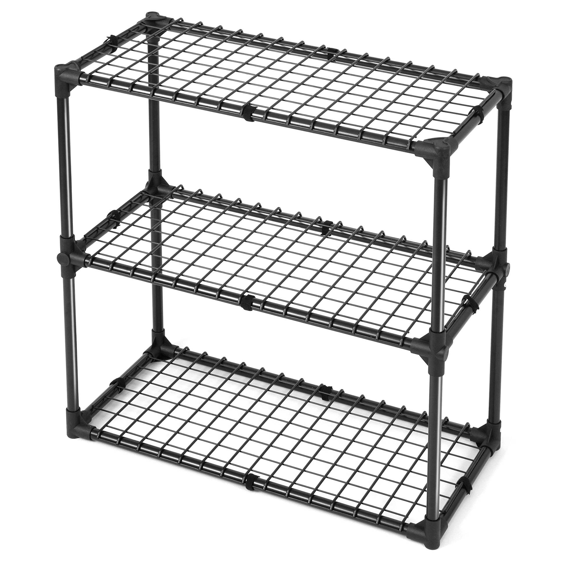 Black threetier wire shelving unit for storage