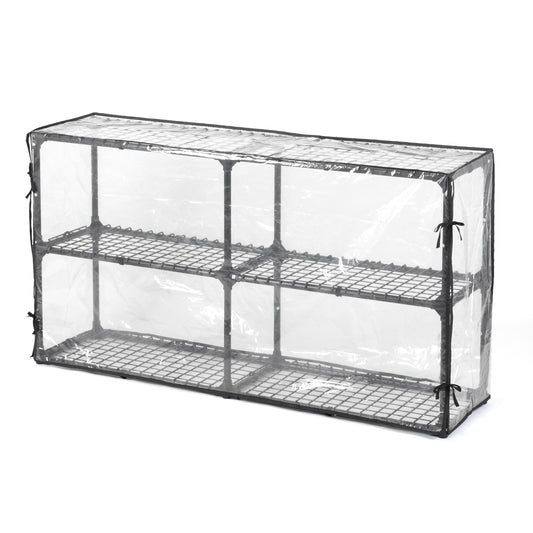 Clear PVC greenhouse with three wire mesh shelves