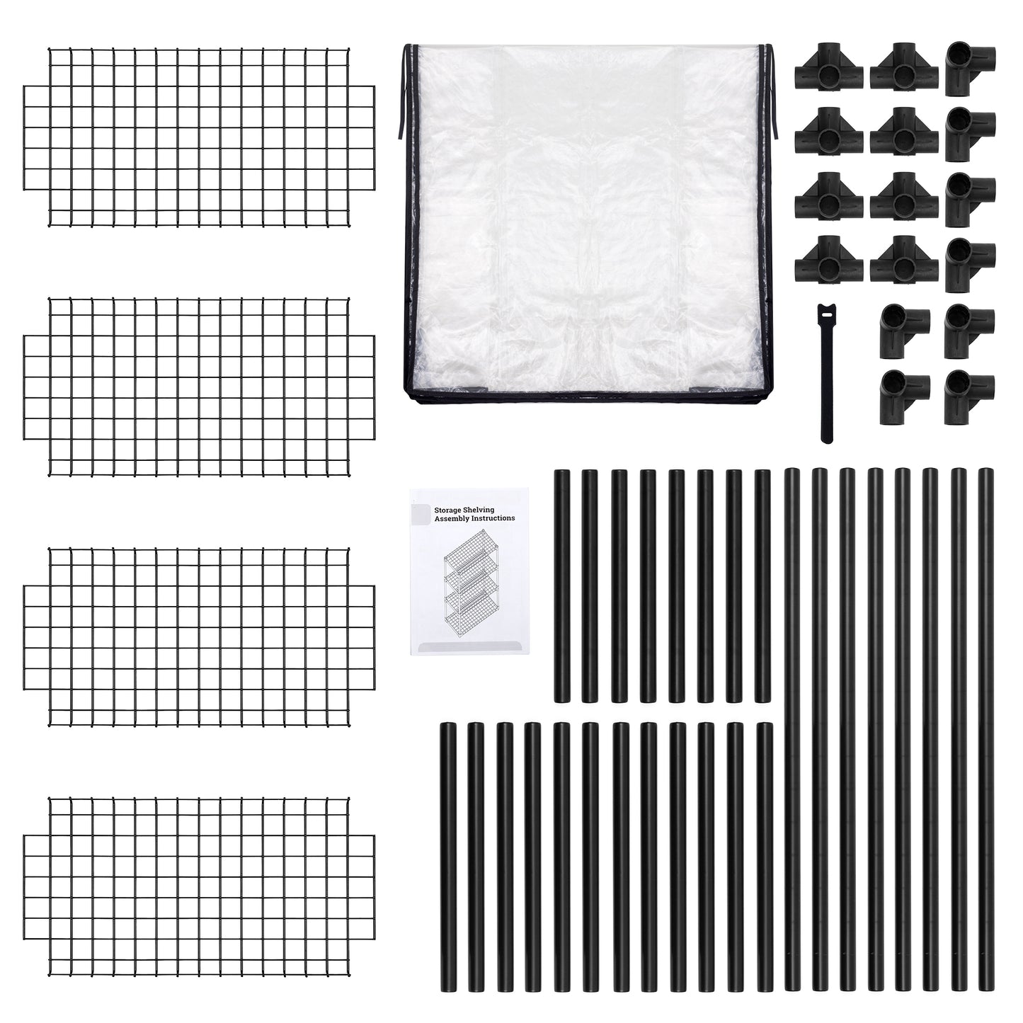 Black metal grid panels for shelving unit