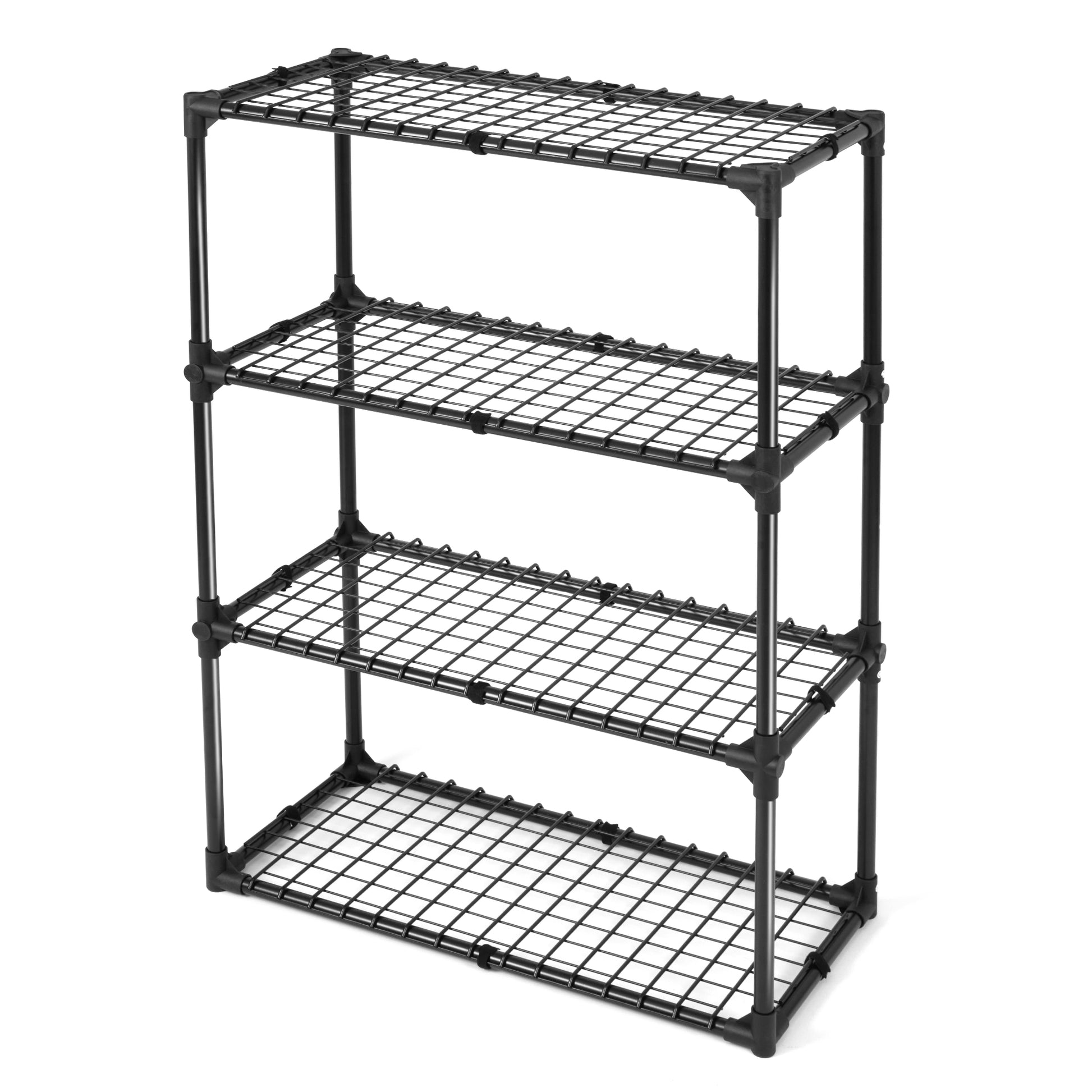 Black tier wire shelving unit for storage