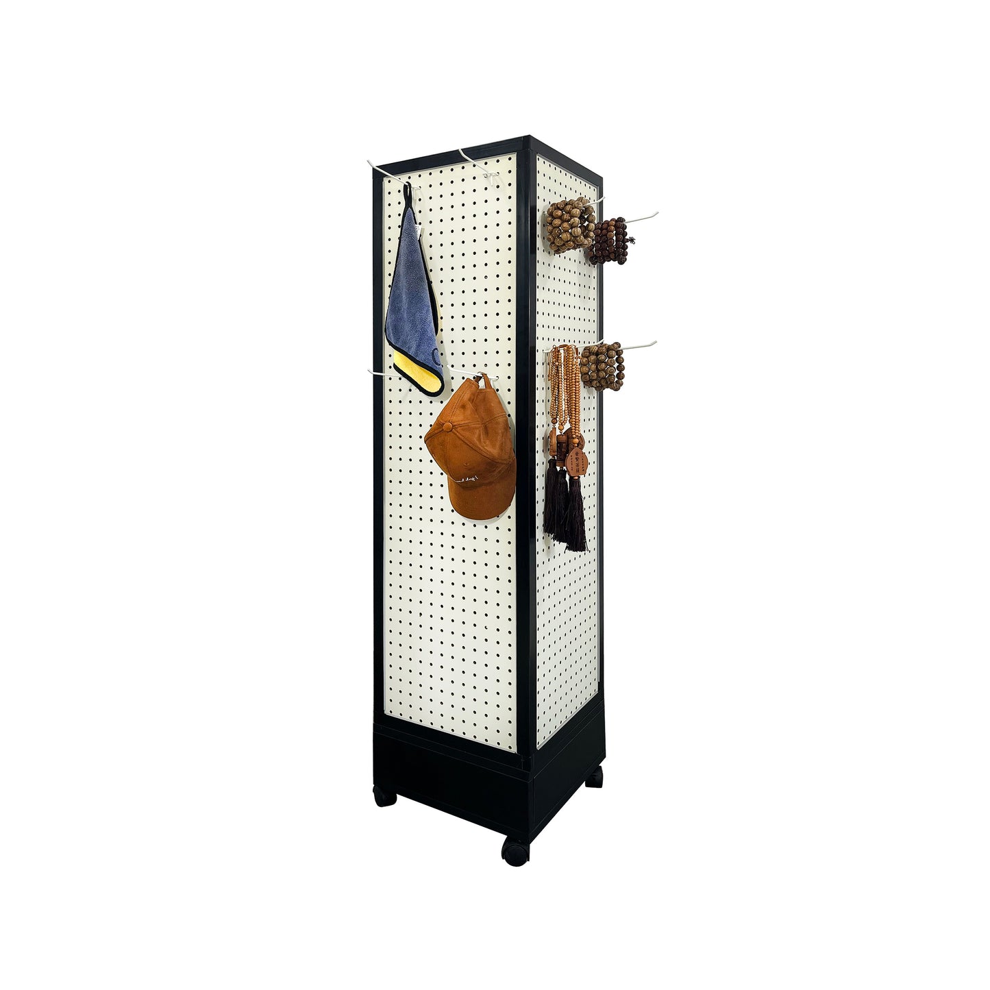 Black metal pegboard display stand for jewelry hats and accessories Ideal for retail