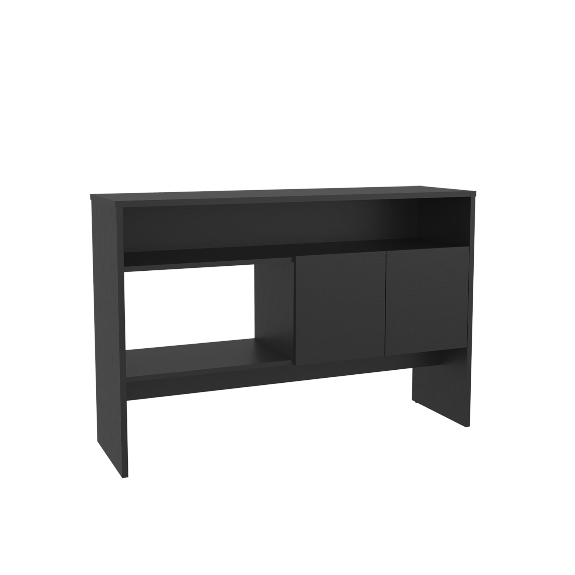 Black modern sideboard with open shelf and three cabinet doors
