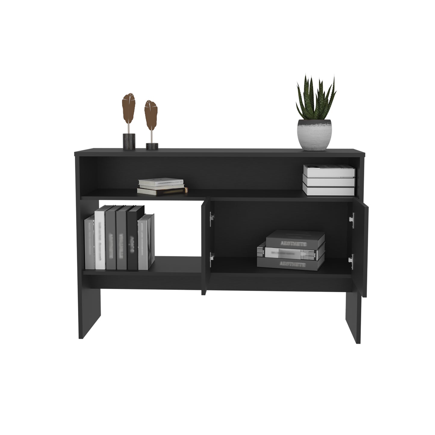 Black modern sideboard with open shelving