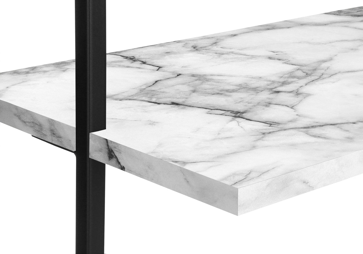 White marble effect shelf with black metal support
