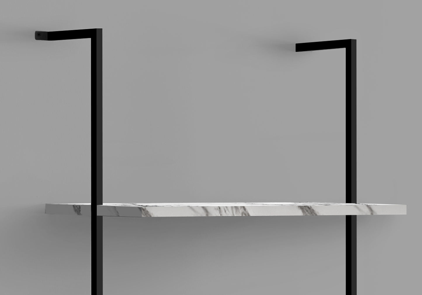 Modern wall mounted shelf with white marble and black metal frame