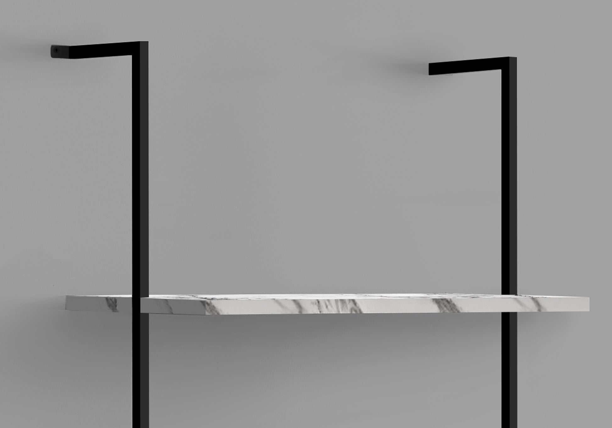 Modern wall mounted shelf with white marble and black metal frame