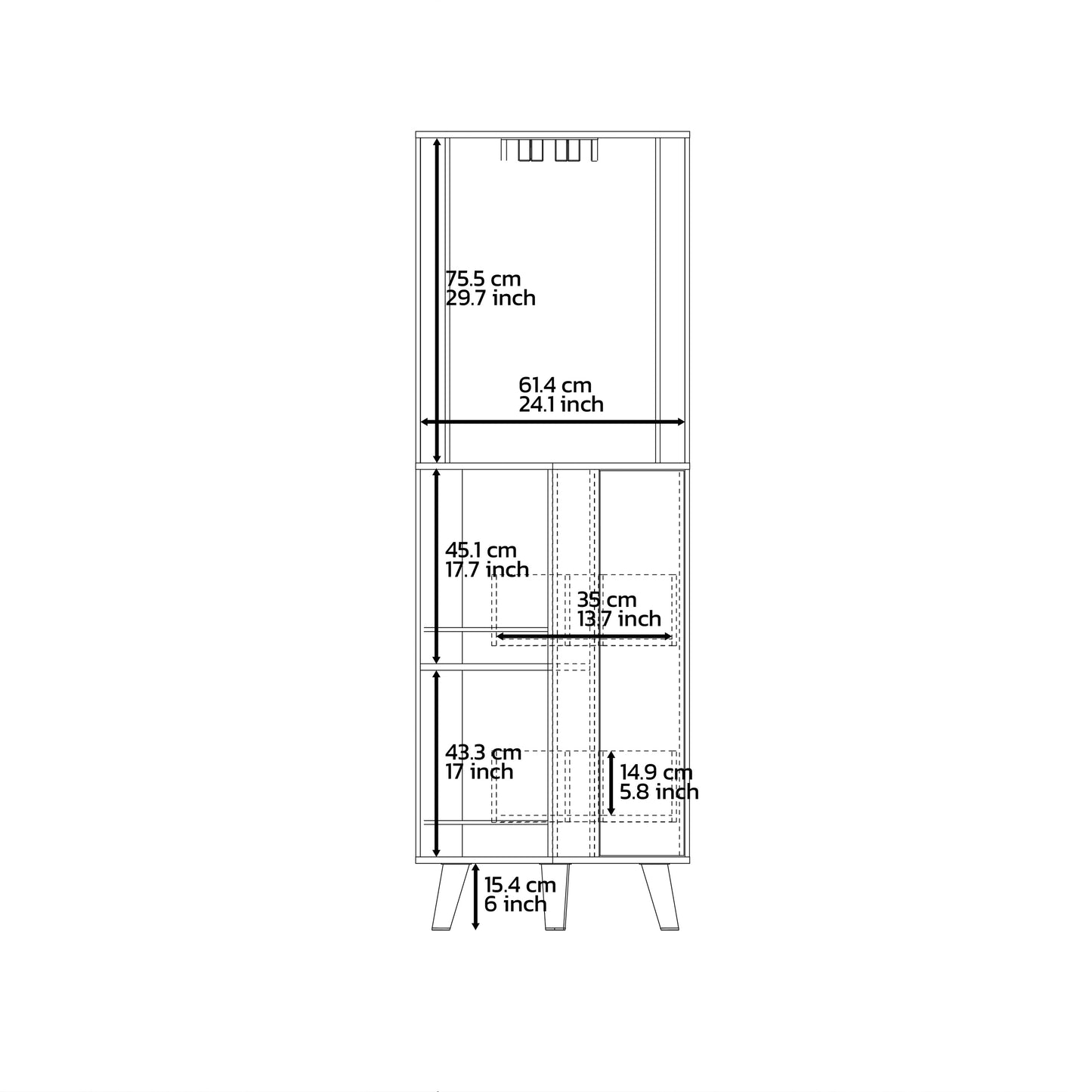 Blueprint of a modern bookcase with detailed dimensions