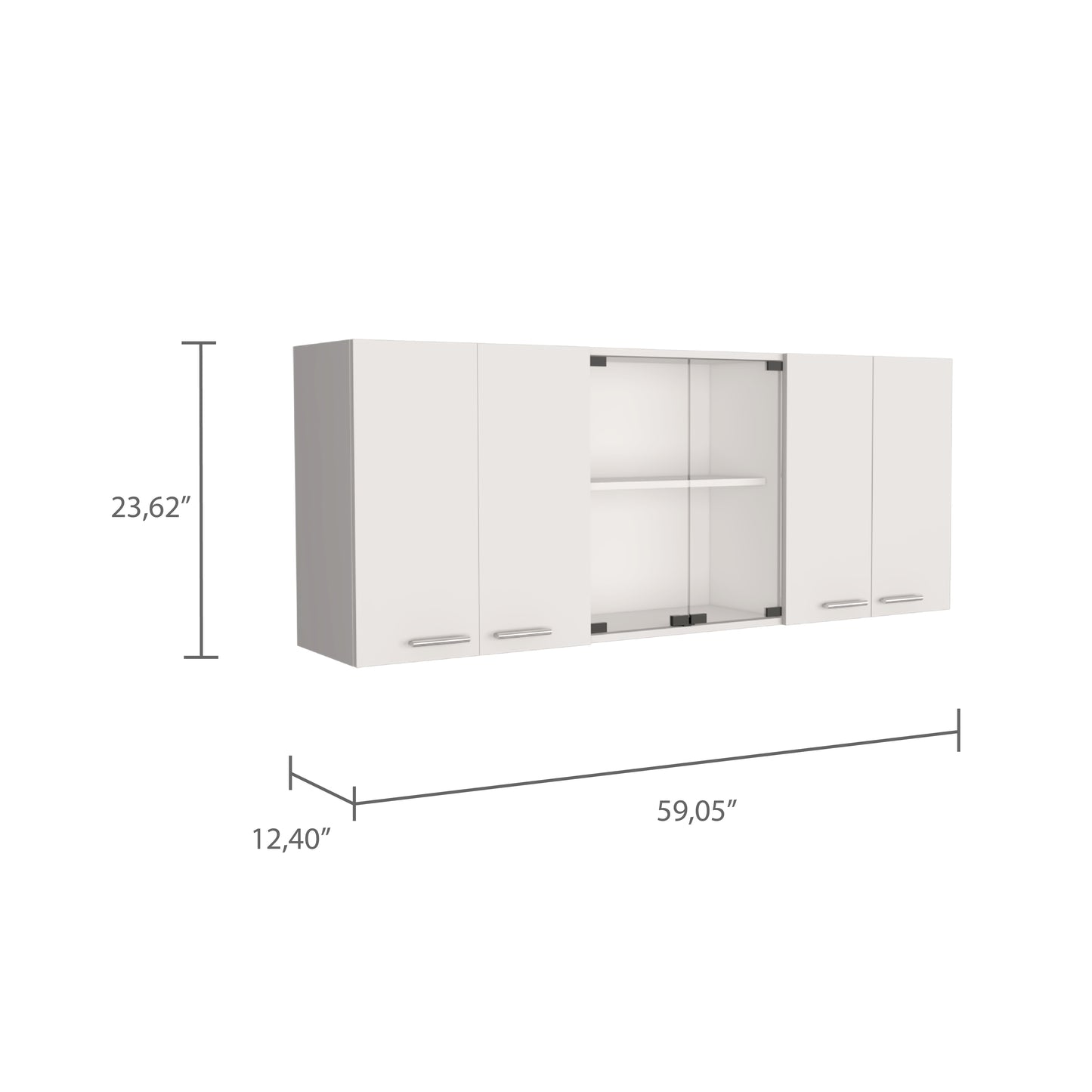 White wall cabinet with two solid doors and a glassdoor section