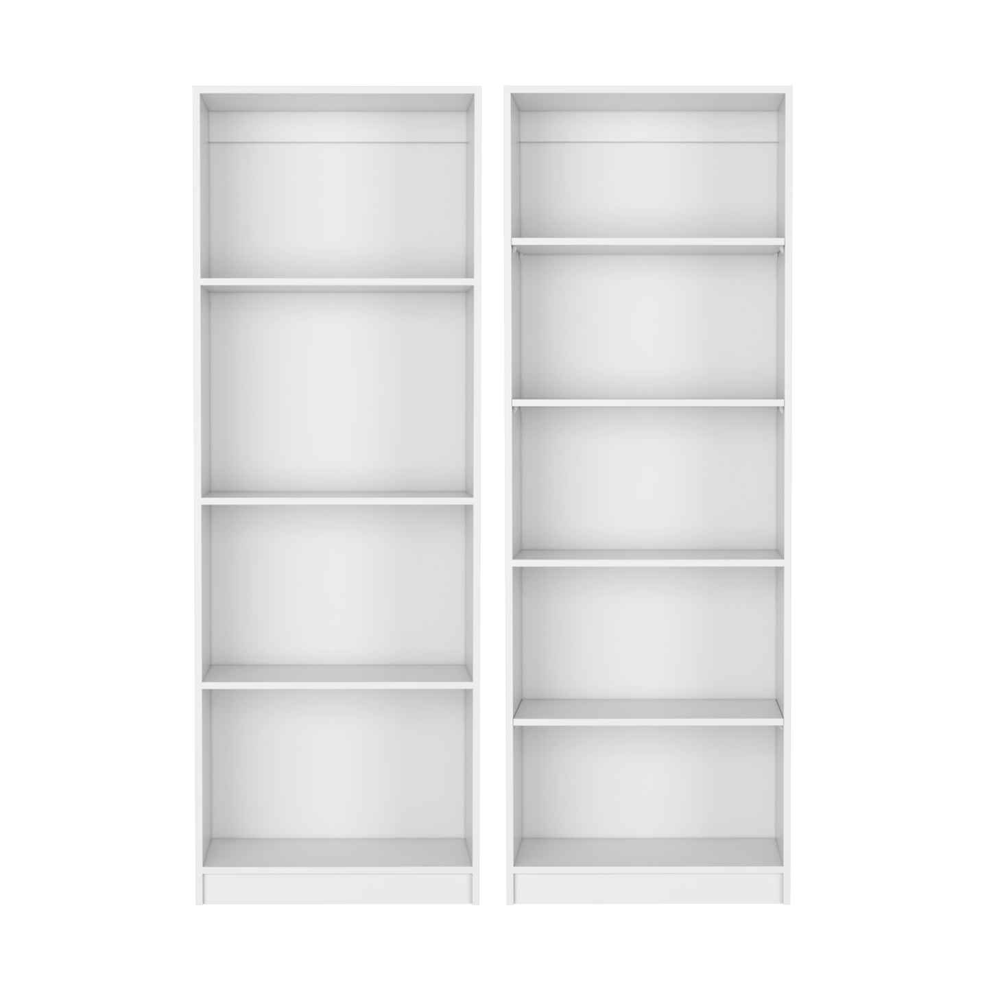 Tall white bookshelf with five shelves