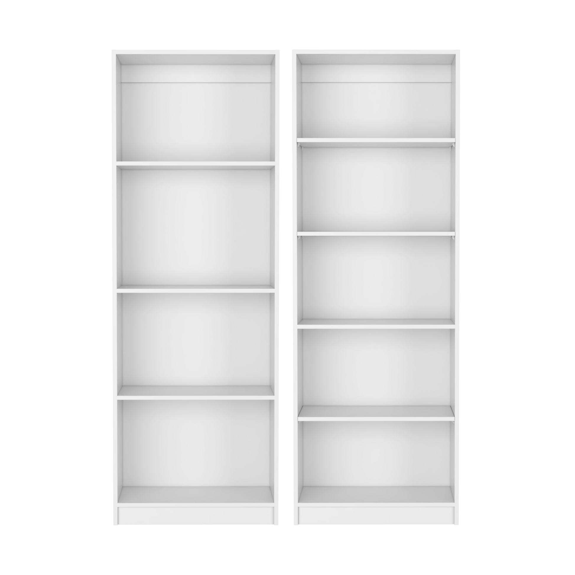 Tall white bookshelf with five shelves