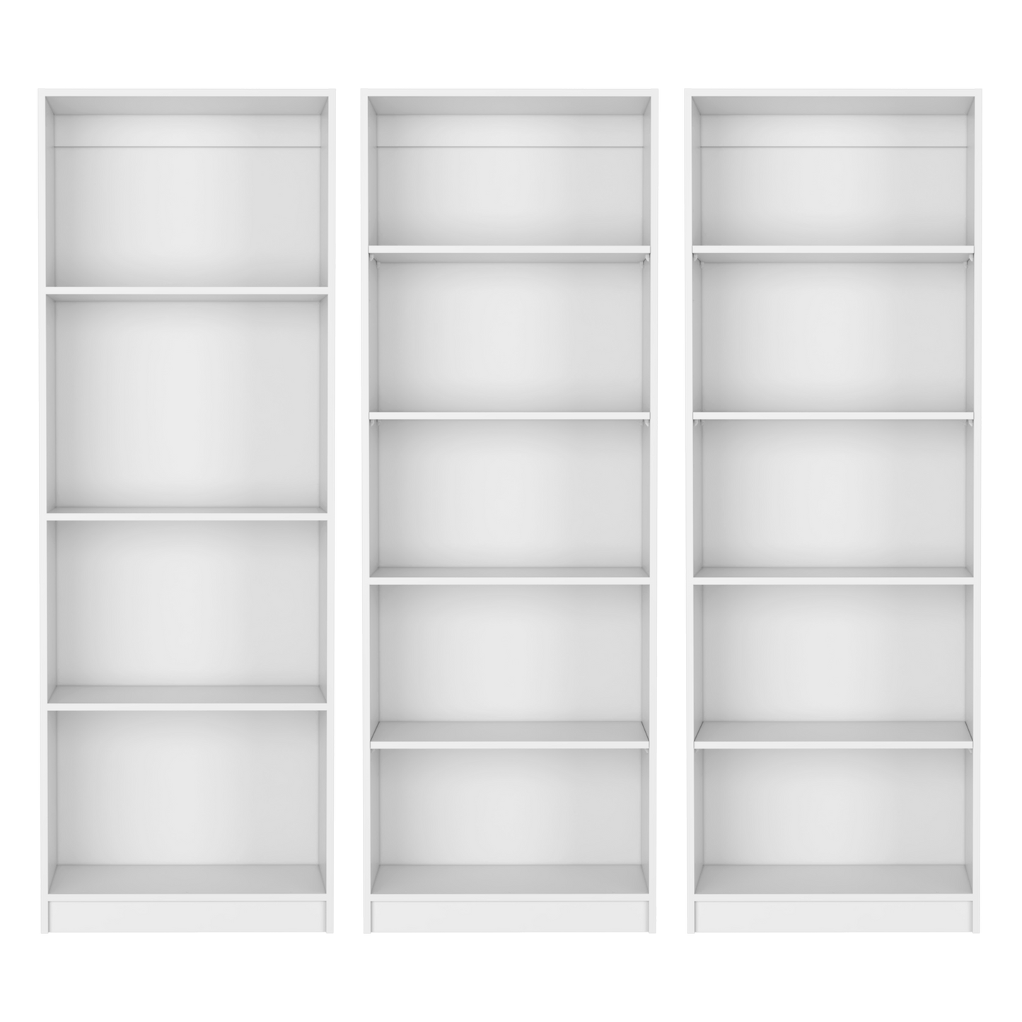 Threeunit modular white shelving unit