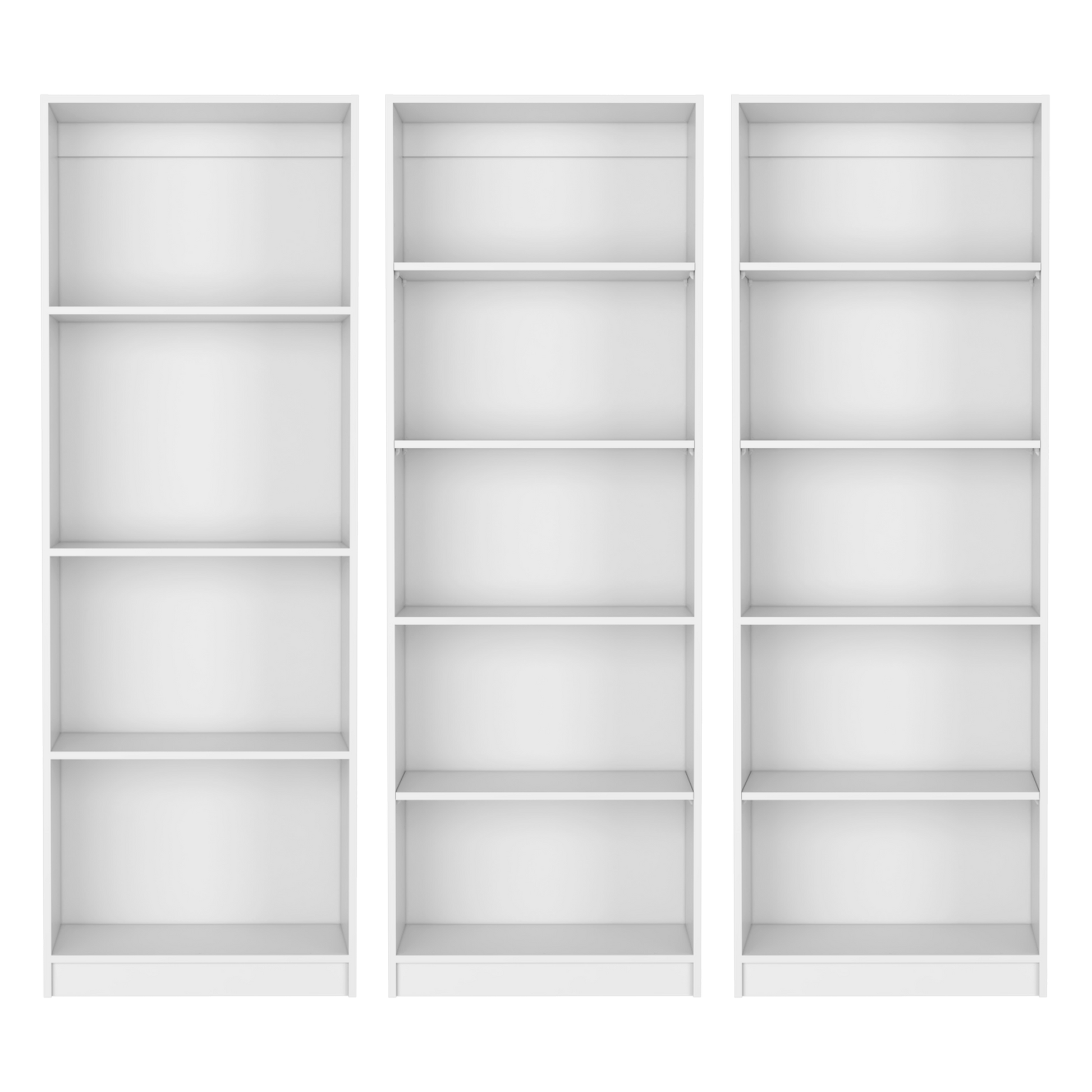 Threeunit modular white shelving unit