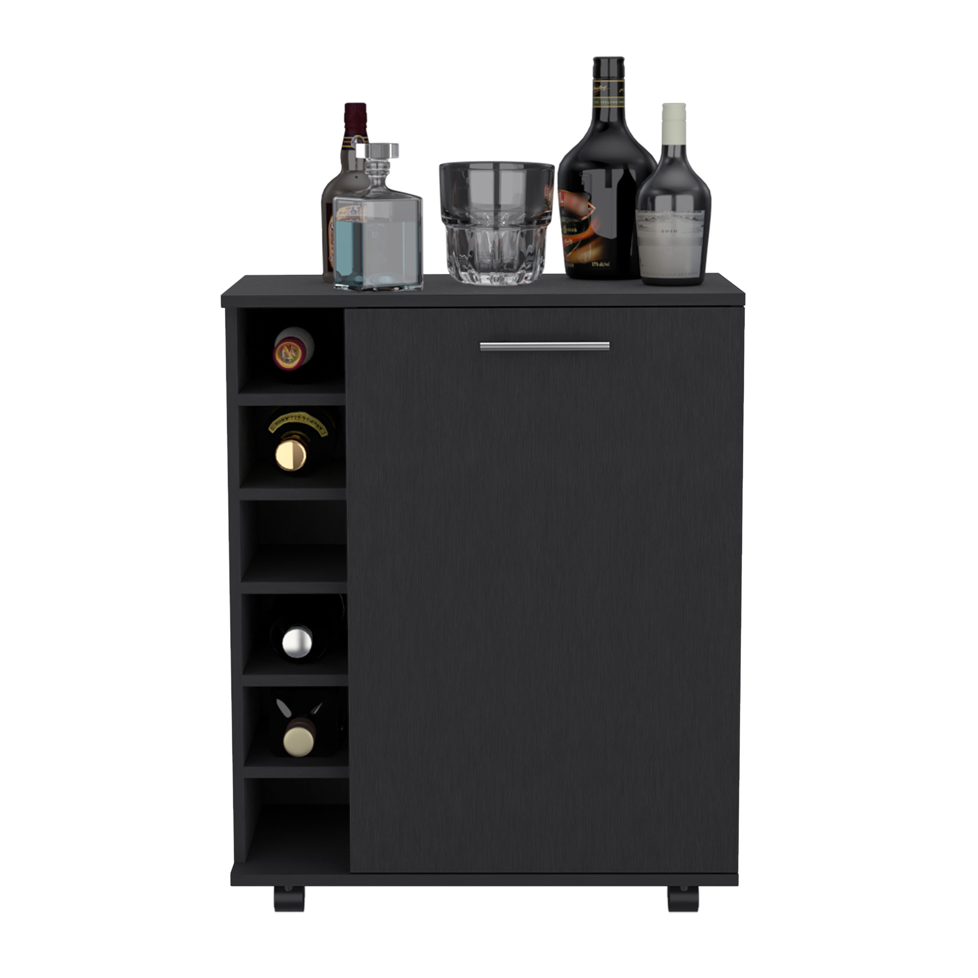 Compact bar cabinet with wine rack on left