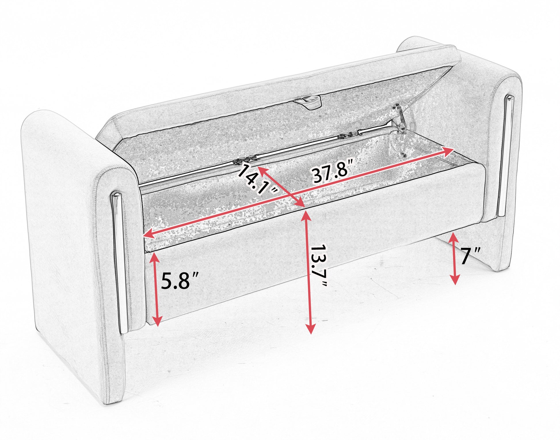 Open storage bench soft grey upholstery  interior length for ample seating storage
